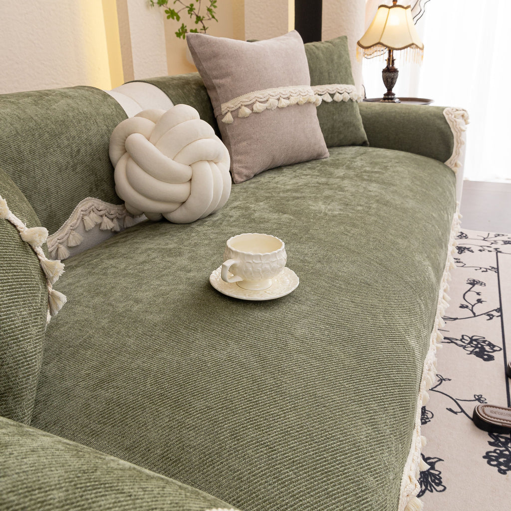 Chenille Sofa Cover Towel – Non-Slip, Washable Pets Couch Protector with Tassels