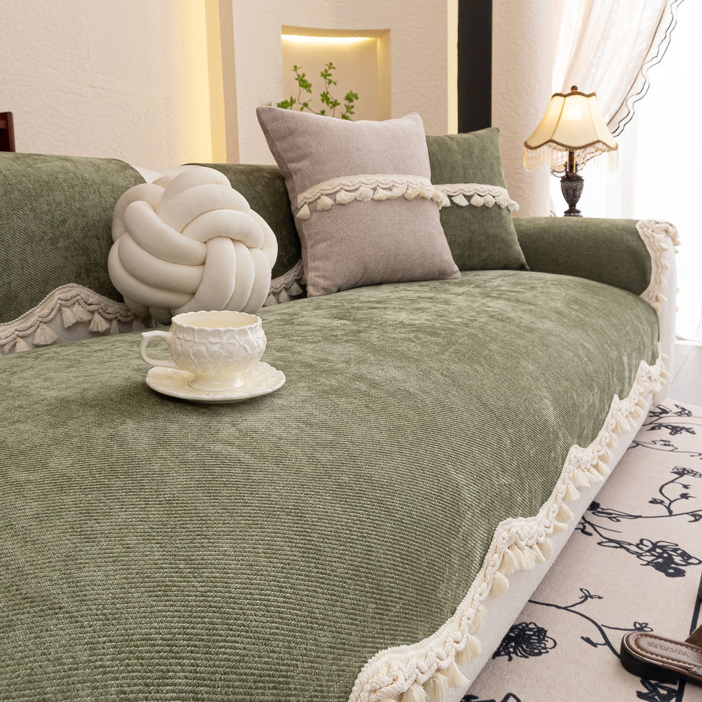 Chenille Sofa Cover Towel – Non-Slip, Washable Pets Couch Protector with Tassels