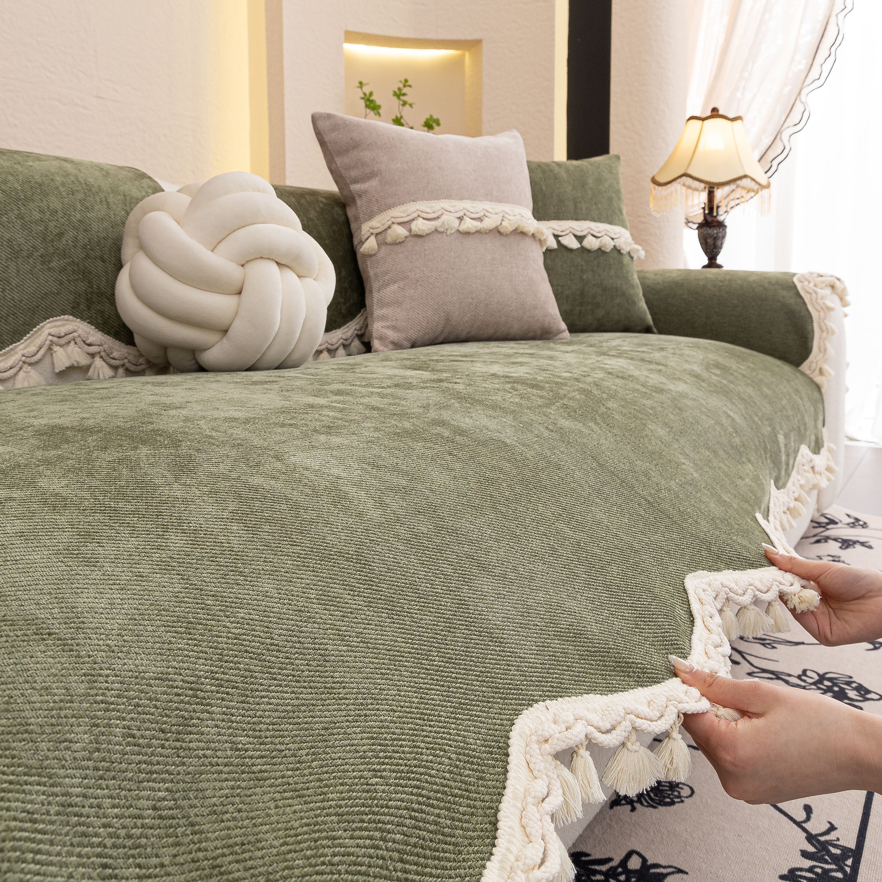 Chenille Sofa Cover Towel – Non-Slip, Washable Pets Couch Protector with Tassels