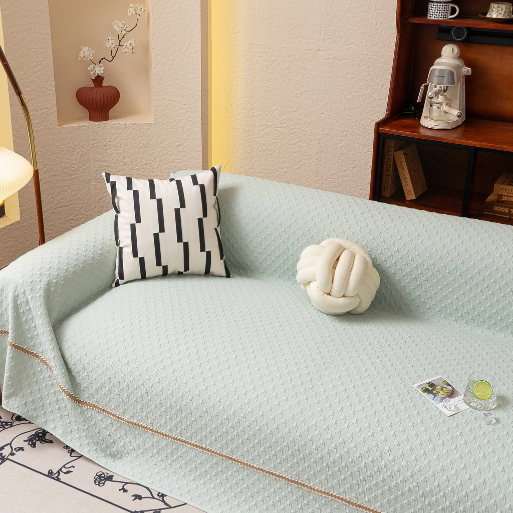 Jacquard Ice Silk Sofa Throw Cover with Gold Trim, Summer Cooling Couch Slipcover