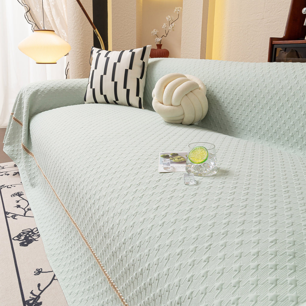 Jacquard Ice Silk Sofa Throw Cover with Gold Trim, Summer Cooling Couch Slipcover