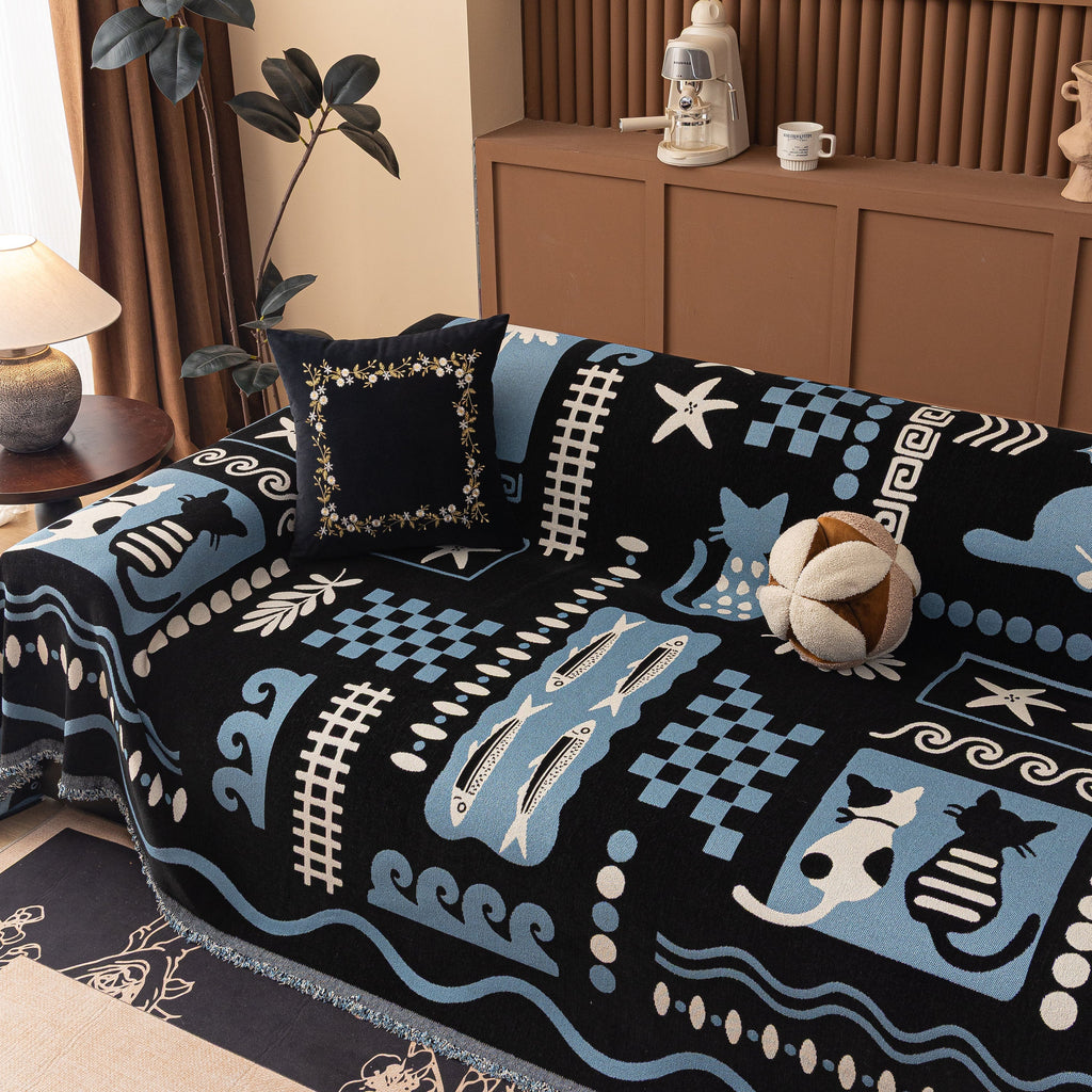 Boho Chic Woven Throw Blanket for Couch, Washable Couch Cover for Pets, Dogs, Cats