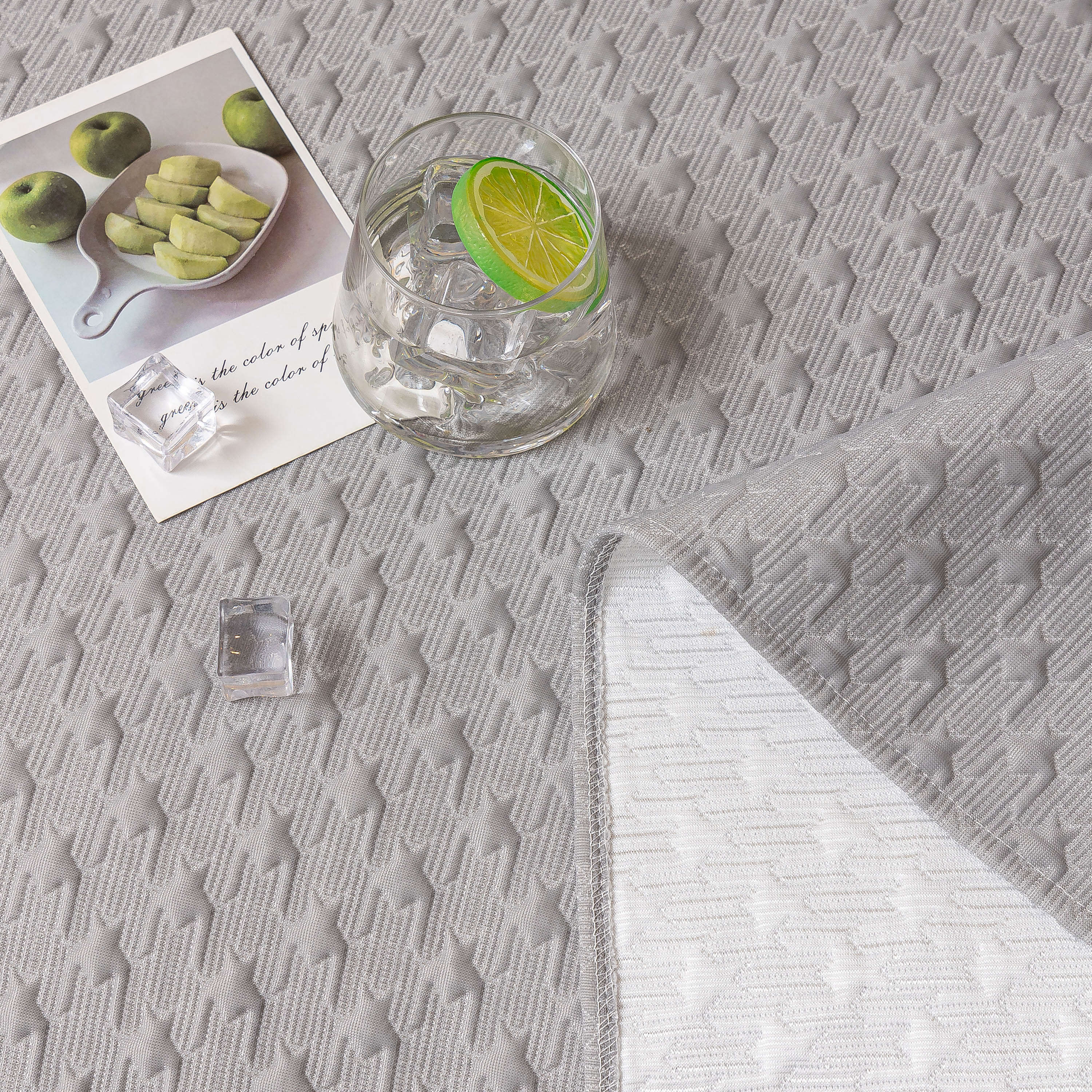 Jacquard Ice Silk Sofa Throw Cover with Gold Trim, Summer Cooling Couch Slipcover