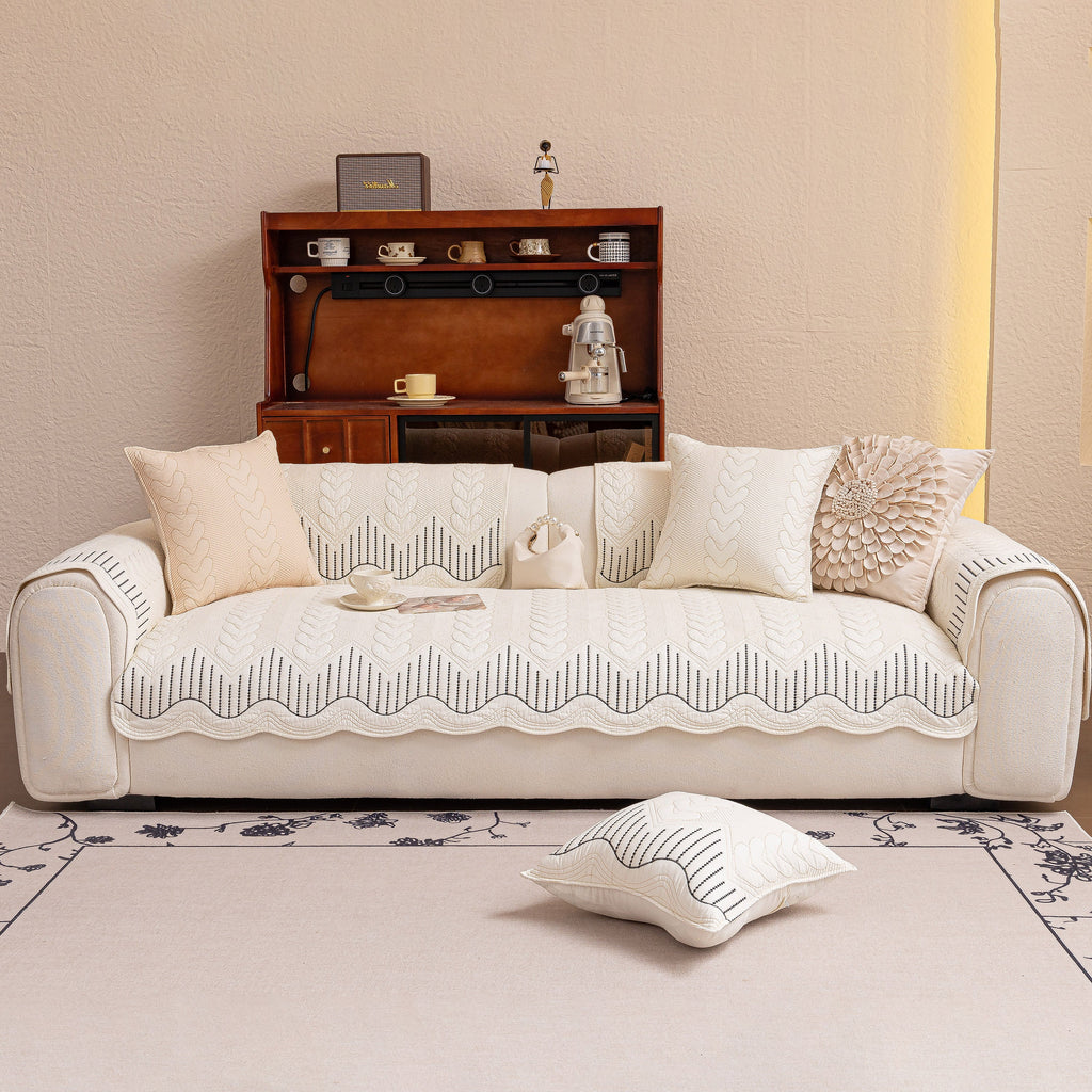3D Quilted Thick Cotton Sofa Cover Non-Slip Couch Throw for Fabric & Leather Sofas