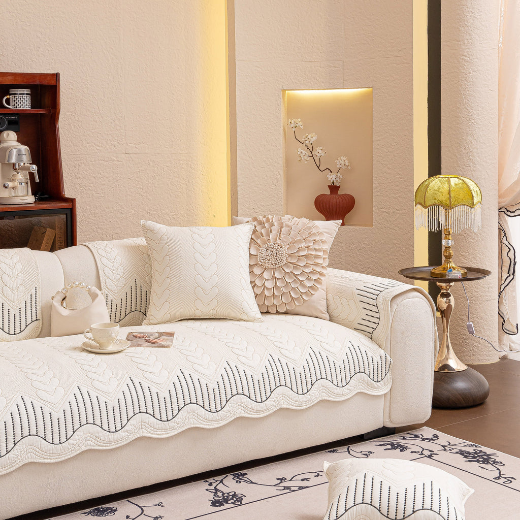 3D Quilted Thick Cotton Sofa Cover Non-Slip Couch Throw for Fabric & Leather Sofas
