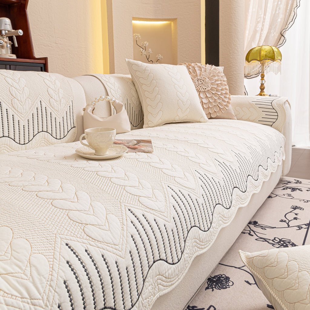 3D Quilted Thick Cotton Sofa Cover Non-Slip Couch Throw for Fabric & Leather Sofas