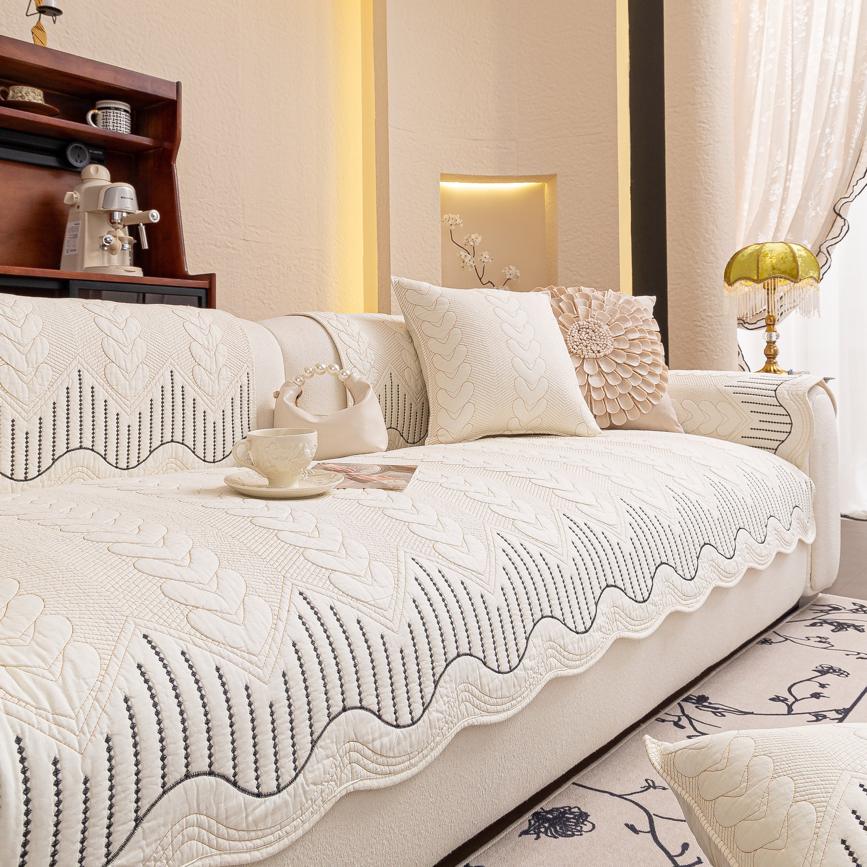 3D Quilted Thick Cotton Sofa Cover Non-Slip Couch Throw for Fabric & Leather Sofas