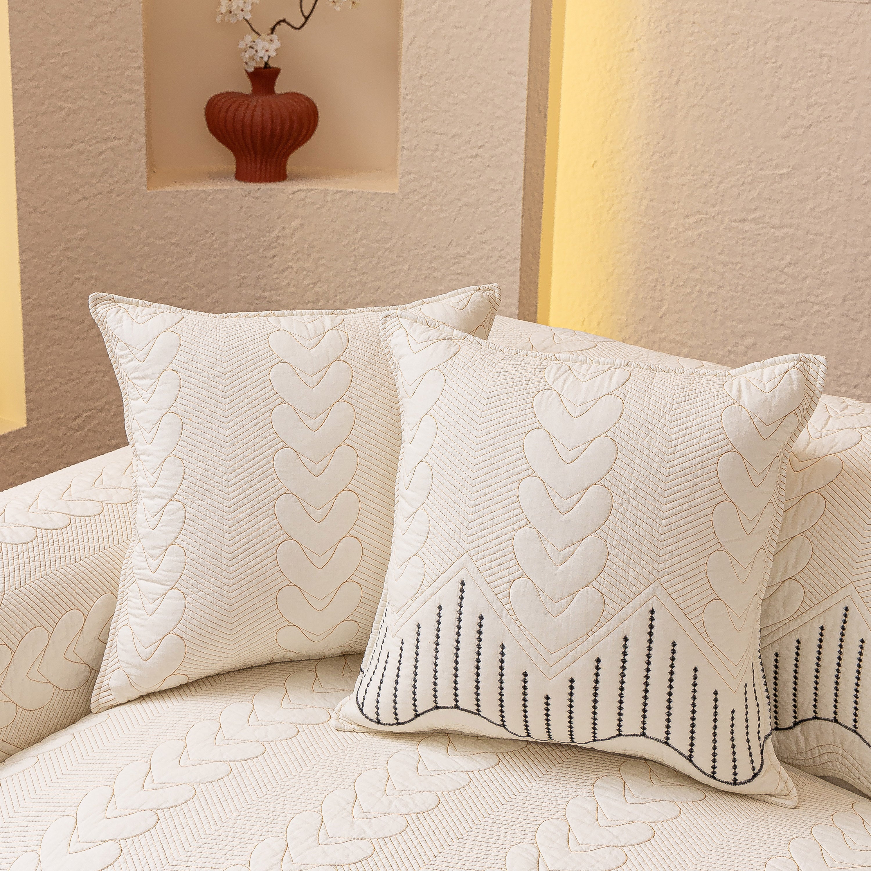 3D Quilted Thick Cotton Sofa Cover Non-Slip Couch Throw for Fabric & Leather Sofas