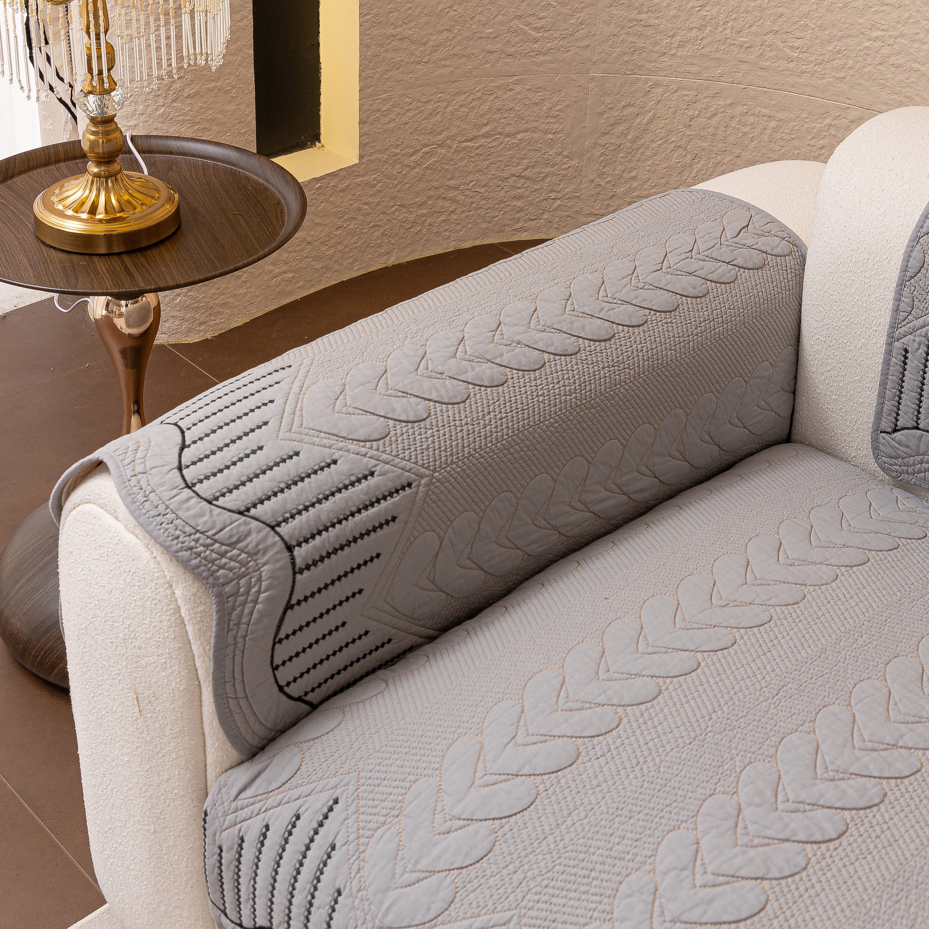 3D Quilted Thick Cotton Sofa Cover Non-Slip Couch Throw for Fabric & Leather Sofas