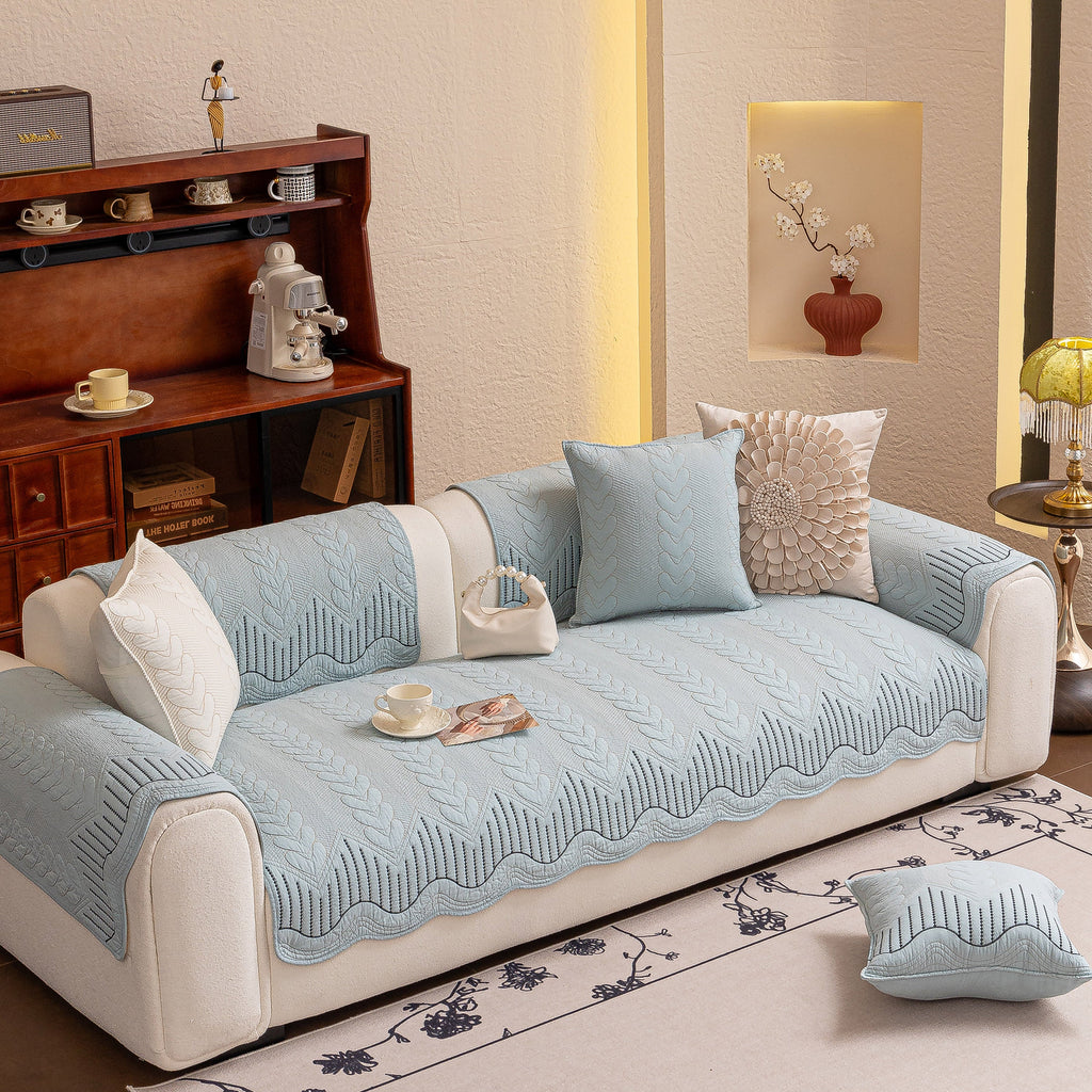 3D Quilted Thick Cotton Sofa Cover Non-Slip Couch Throw for Fabric & Leather Sofas