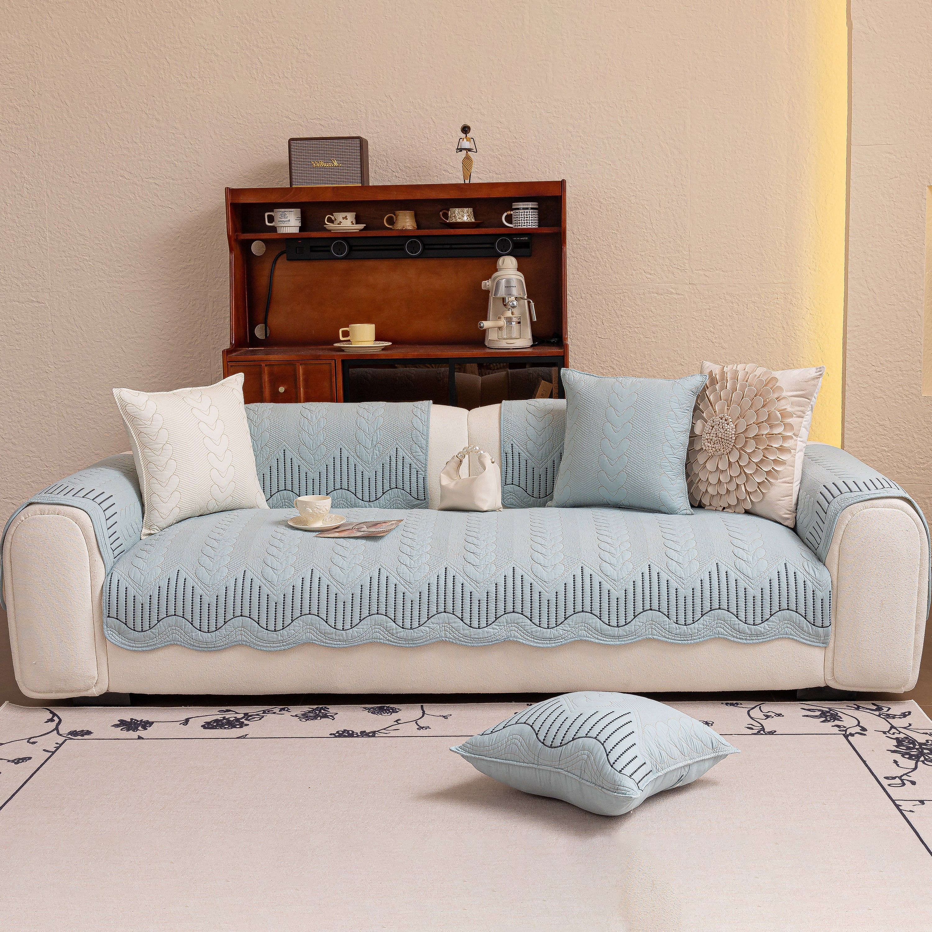 3D Quilted Thick Cotton Sofa Cover Non-Slip Couch Throw for Fabric & Leather Sofas