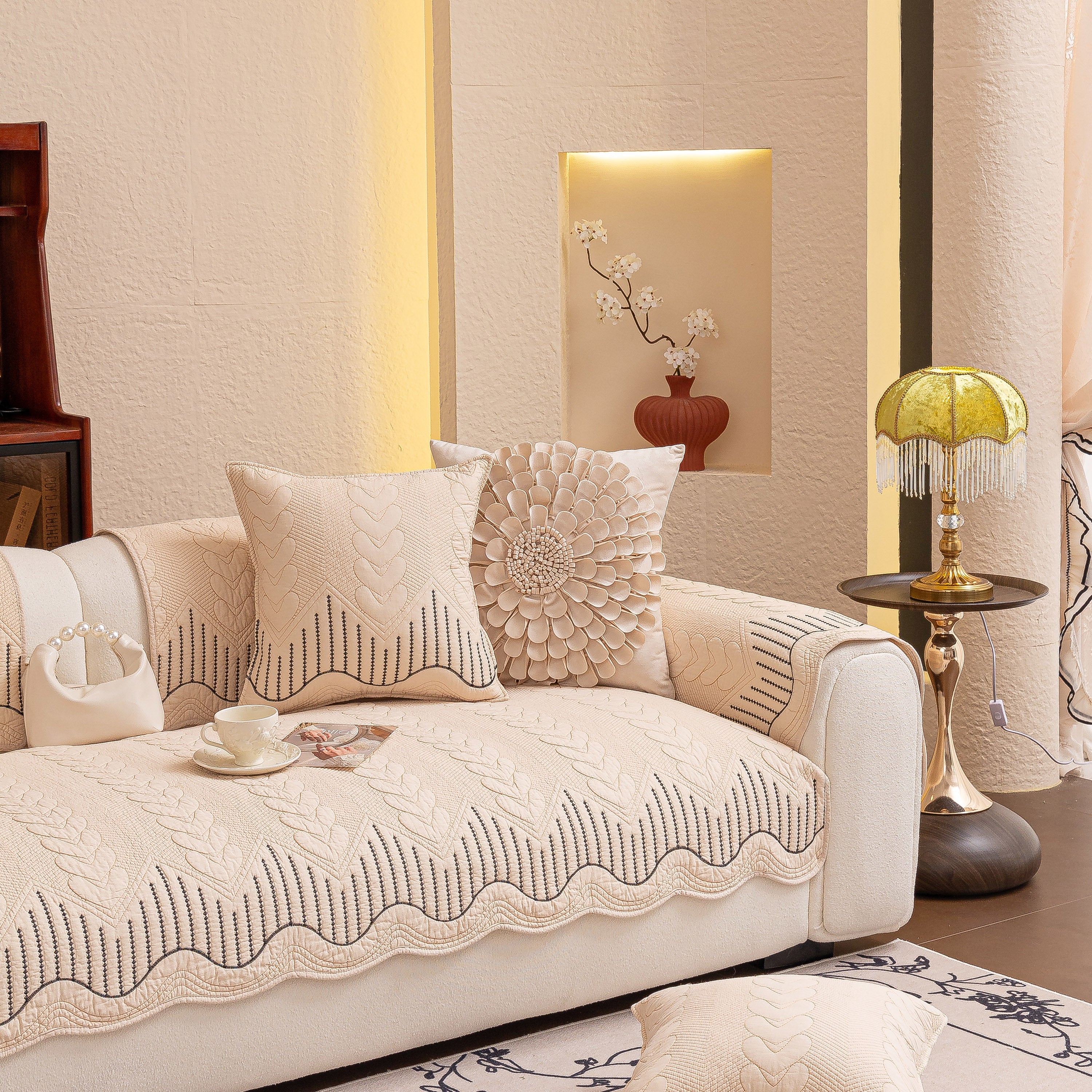 3D Quilted Thick Cotton Sofa Cover Non-Slip Couch Throw for Fabric & Leather Sofas