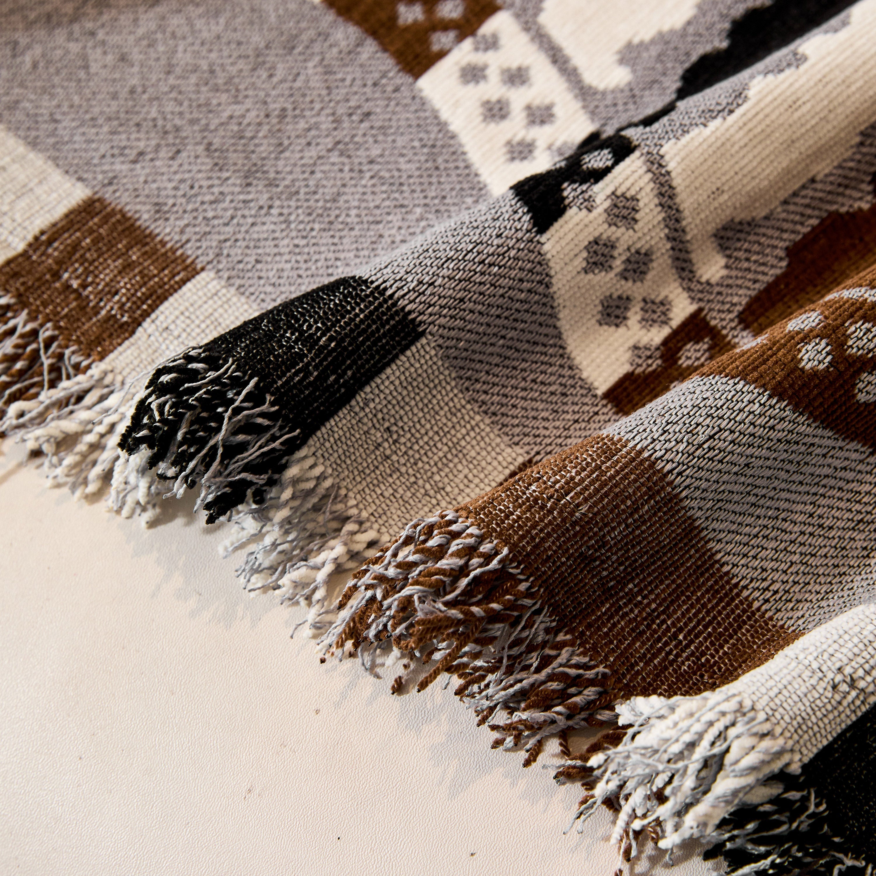 Striped Chenille Sofa Throw Covers, Boho Style Cozy Couch Protector Blanket