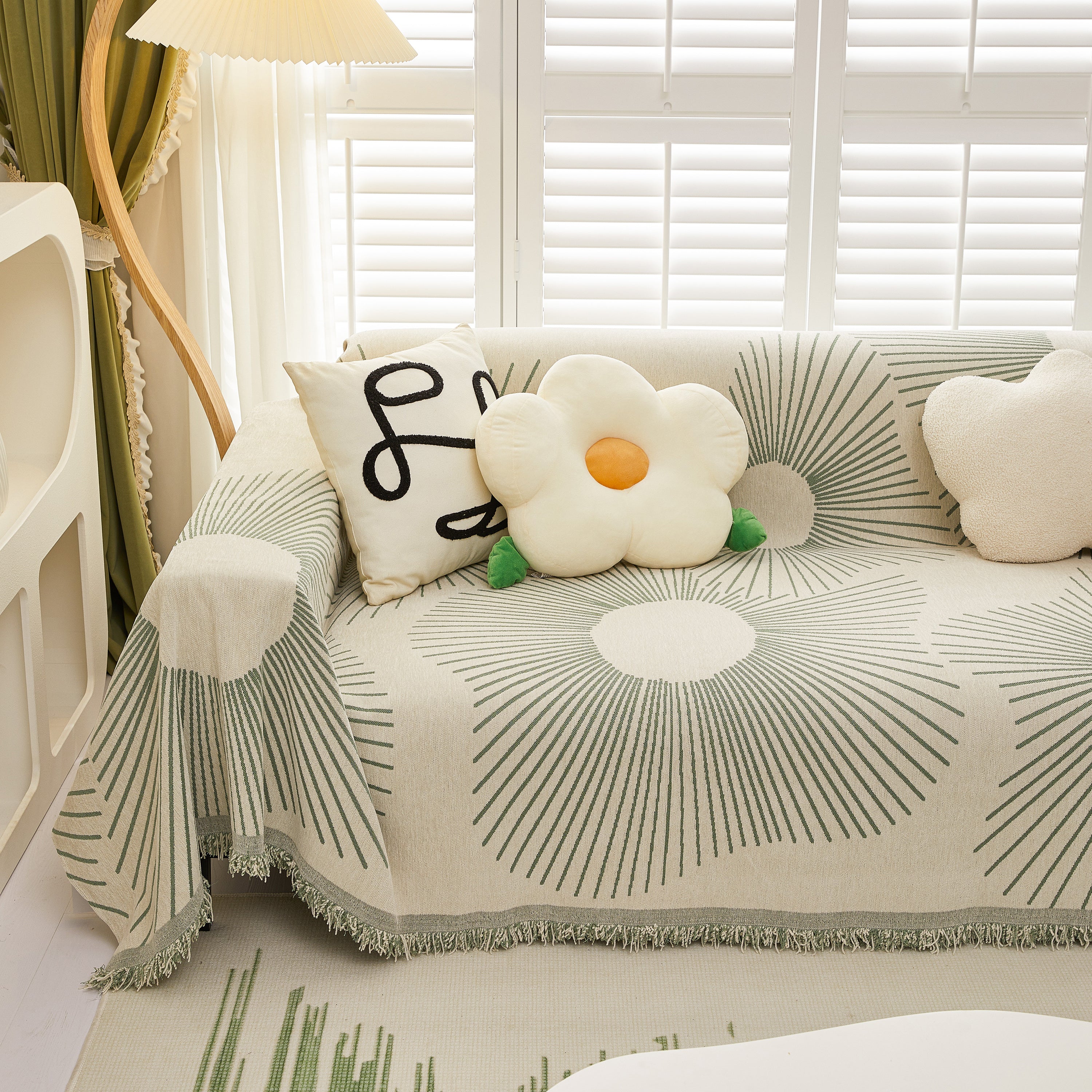 Geometric Radial Striped L-Shape Sofa Cover: Thick, Reversible Furniture Blanket for Kids and Pets