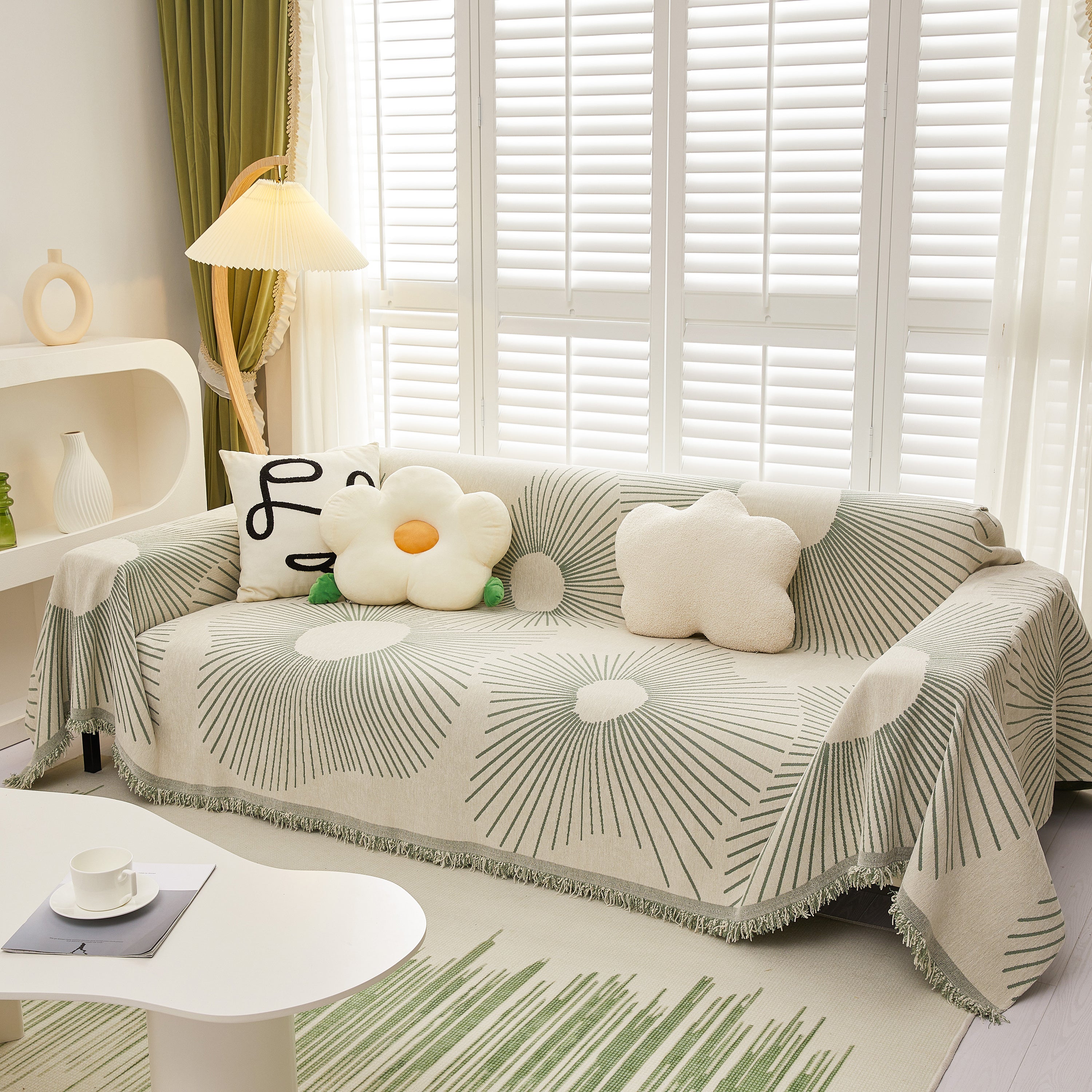 Geometric Radial Striped L-Shape Sofa Cover: Thick, Reversible Furniture Blanket for Kids and Pets