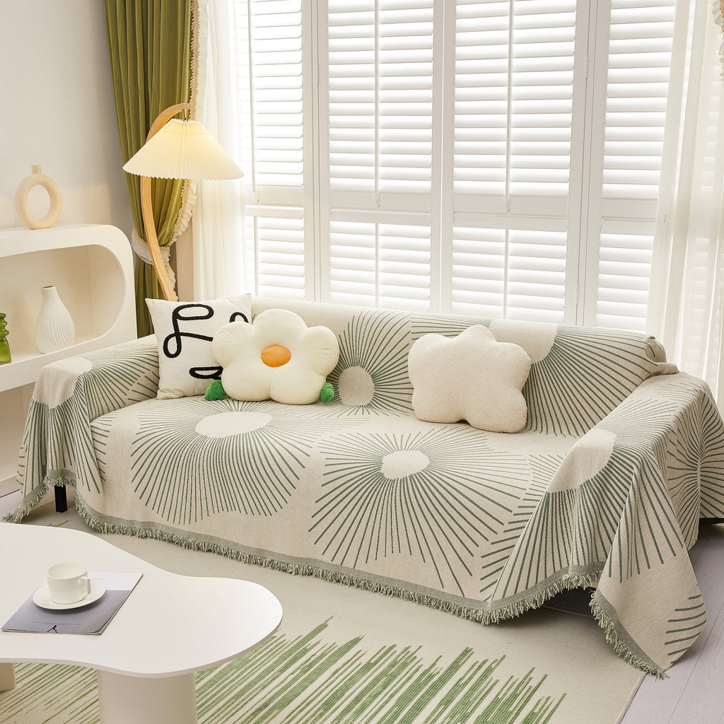 Geometric Radial Striped L-Shape Sofa Cover: Thick, Reversible Furniture Blanket for Kids and Pets