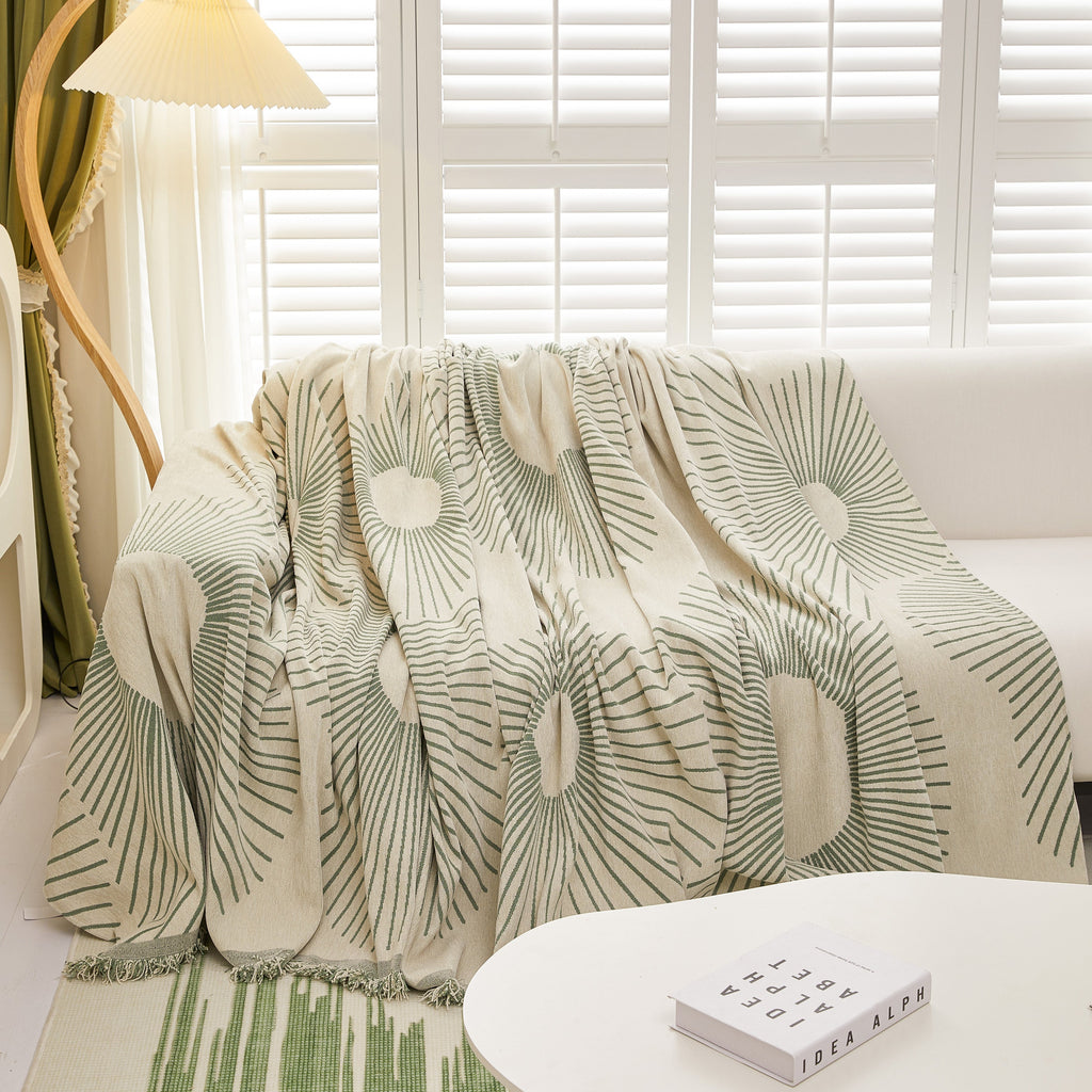 Geometric Radial Striped L-Shape Sofa Cover: Thick, Reversible Furniture Blanket for Kids and Pets