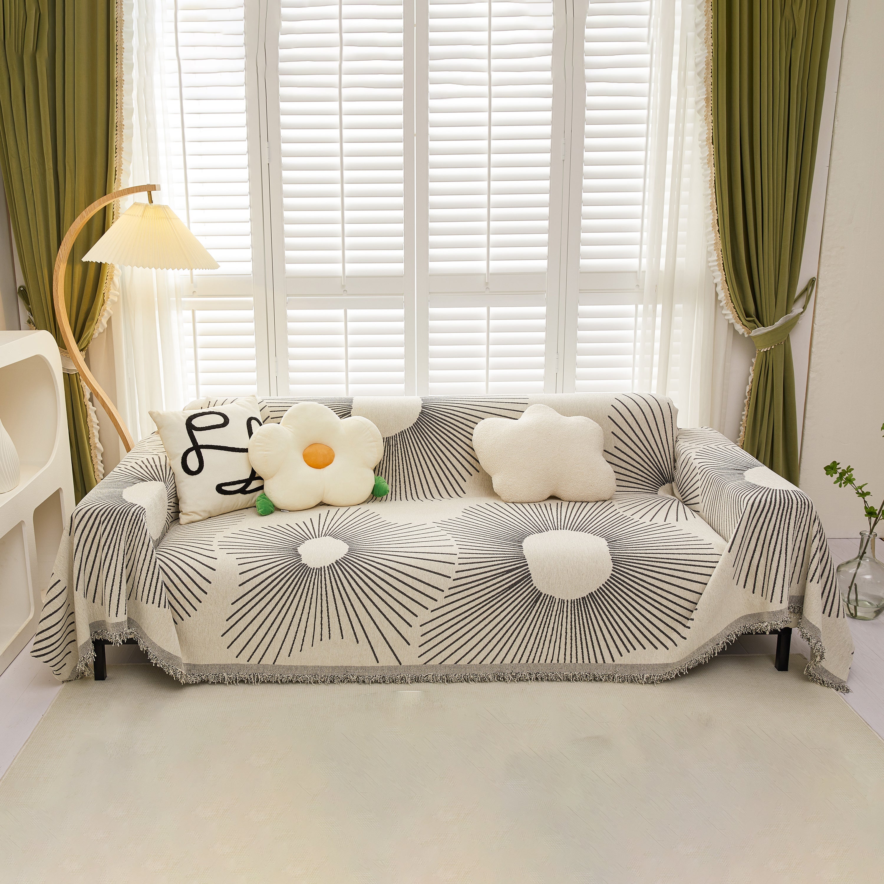 Geometric Radial Striped L-Shape Sofa Cover: Thick, Reversible Furniture Blanket for Kids and Pets