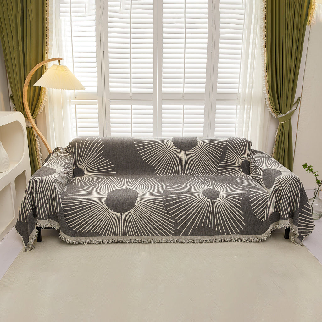 Geometric Radial Striped L-Shape Sofa Cover: Thick, Reversible Furniture Blanket for Kids and Pets