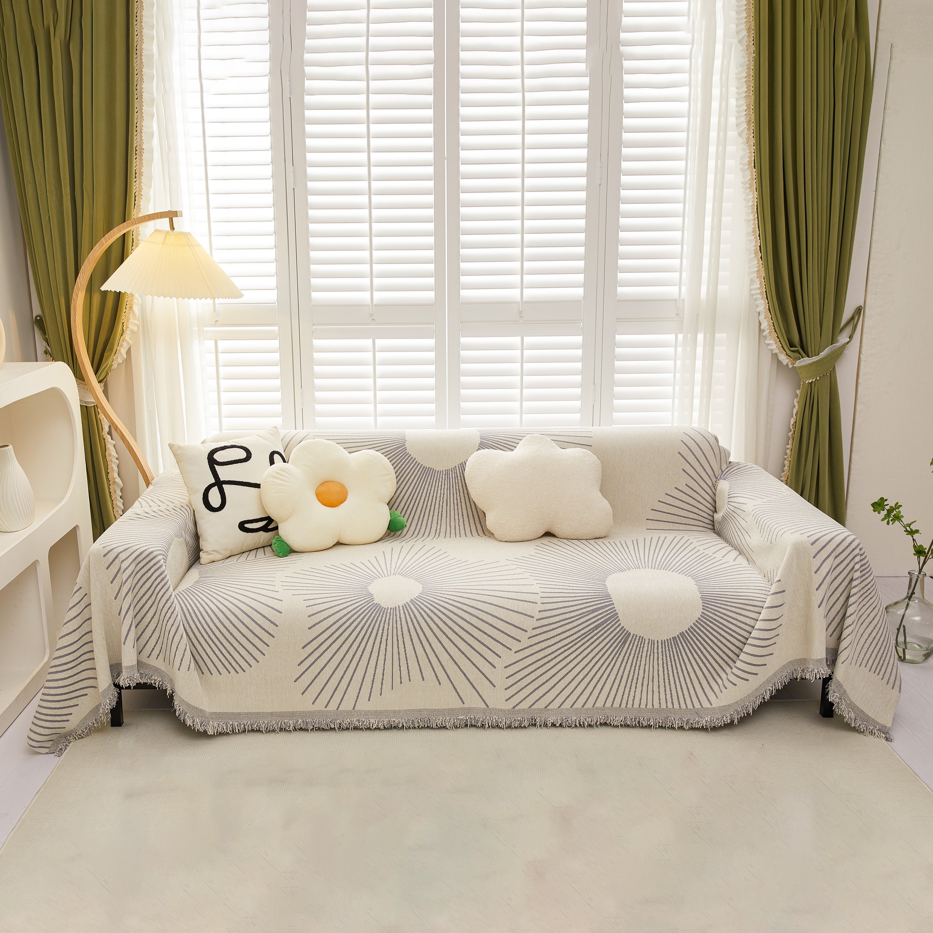 Geometric Radial Striped L-Shape Sofa Cover: Thick, Reversible Furniture Blanket for Kids and Pets