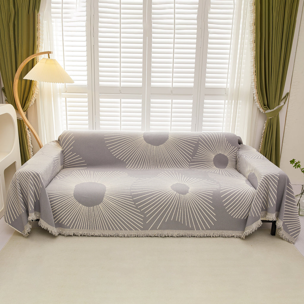 Geometric Radial Striped L-Shape Sofa Cover: Thick, Reversible Furniture Blanket for Kids and Pets