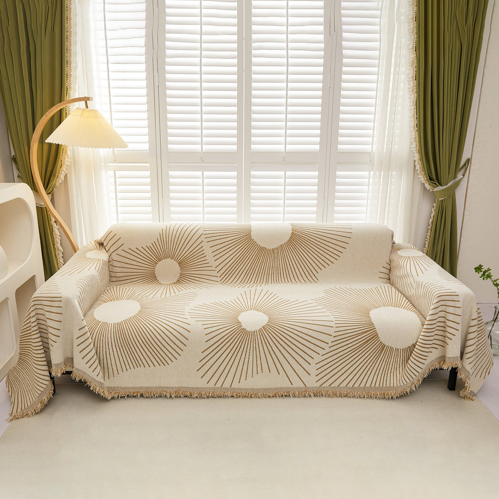 Geometric Radial Striped L-Shape Sofa Cover: Thick, Reversible Furniture Blanket for Kids and Pets