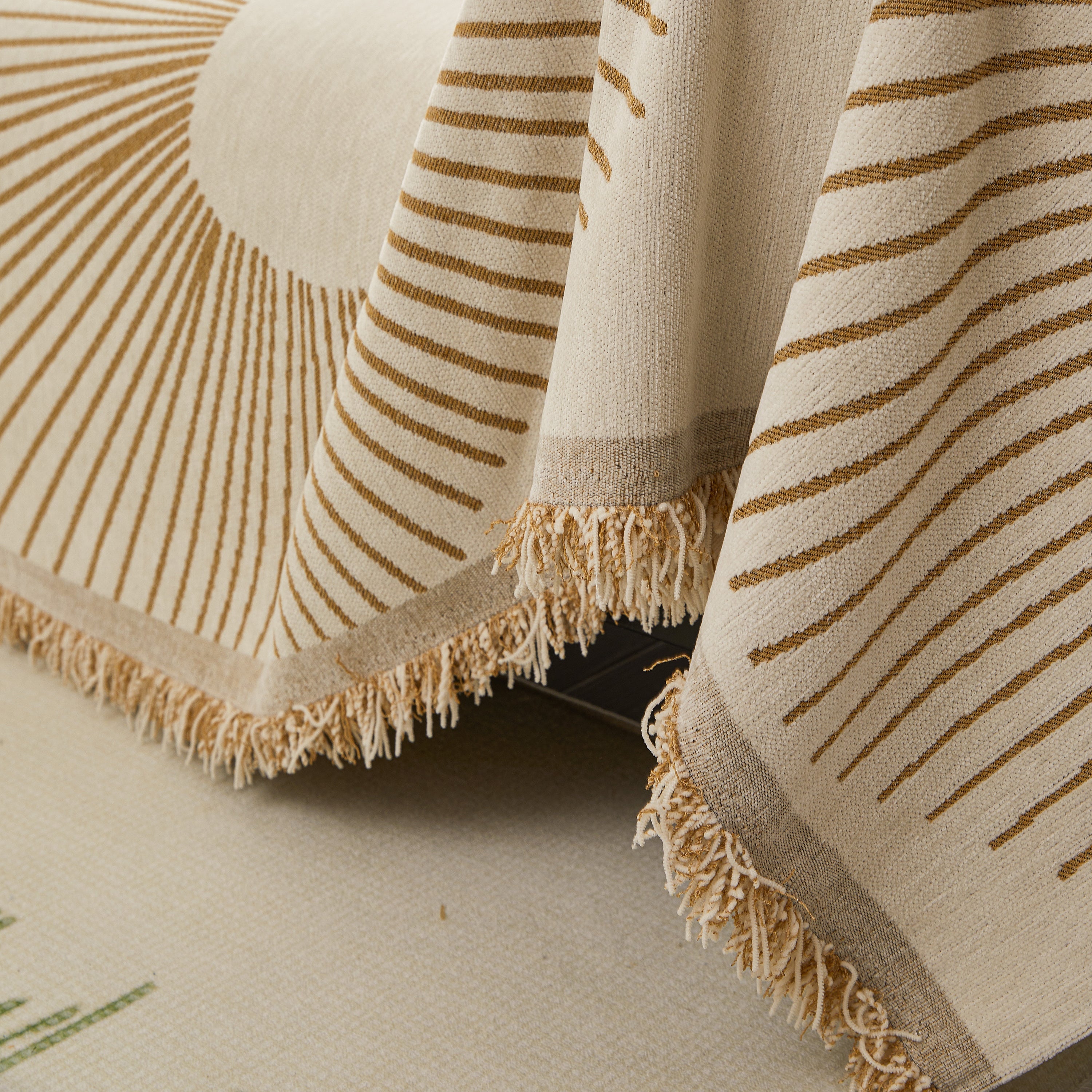 Geometric Radial Striped L-Shape Sofa Cover: Thick, Reversible Furniture Blanket for Kids and Pets