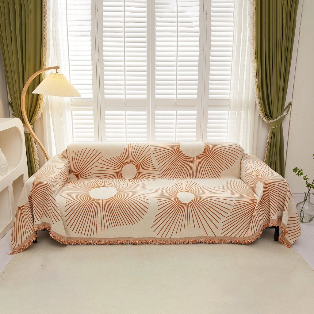 Geometric Radial Striped L-Shape Sofa Cover: Thick, Reversible Furniture Blanket for Kids and Pets