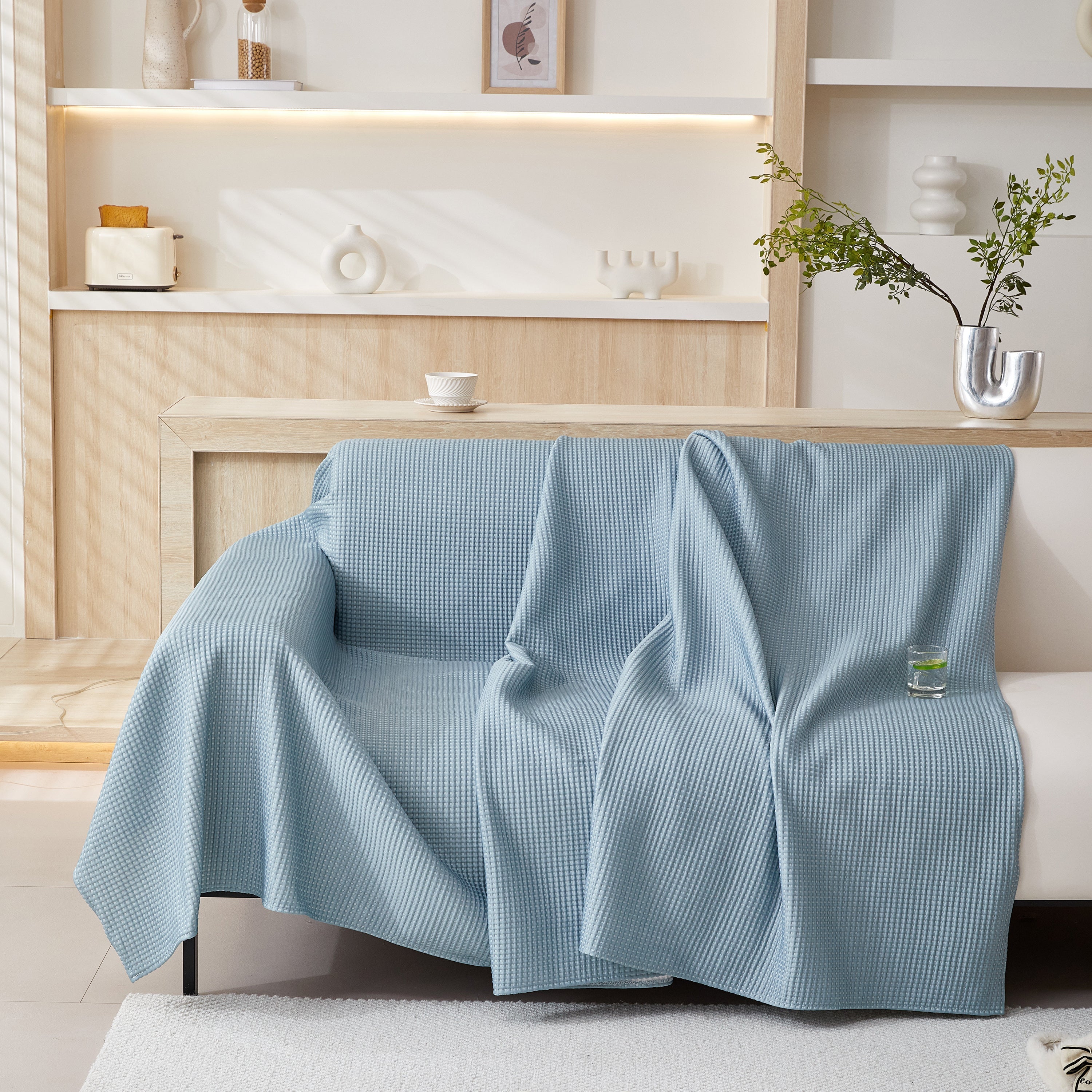 Cooling Comfy Throw Sofa Cover, Textured & Breathable, Multi-Use Decorative Couch Covers for Summer