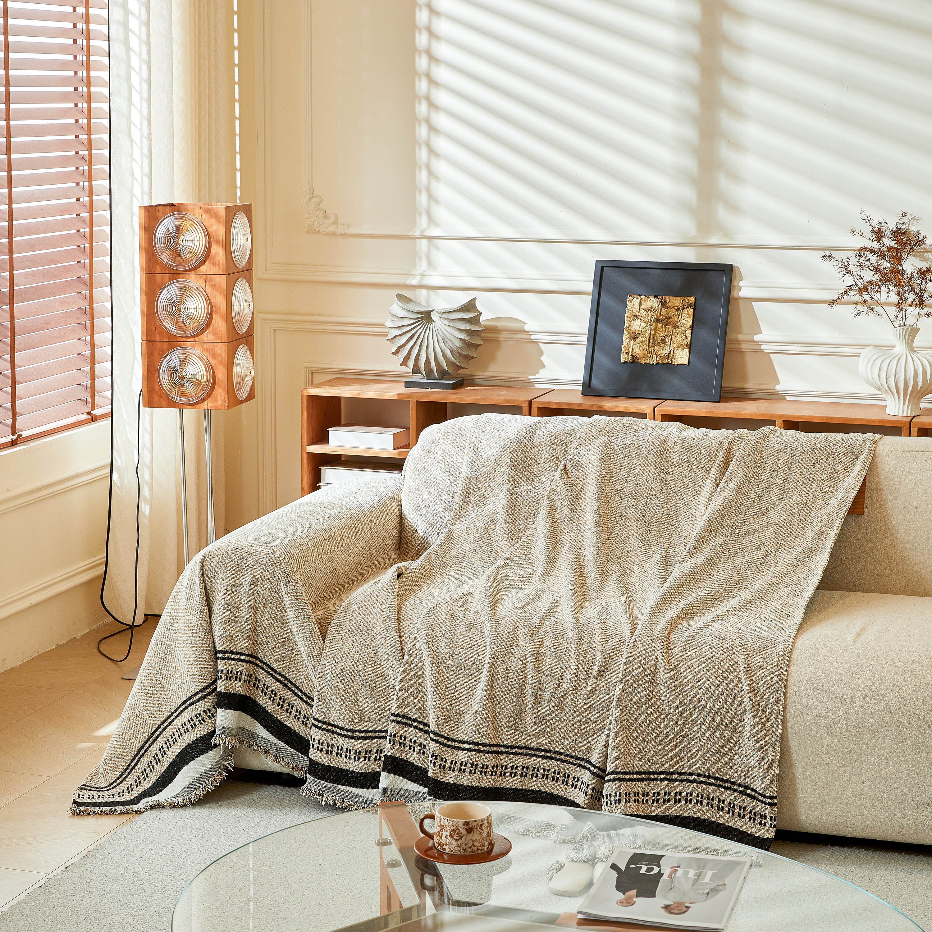 Reversible Herringbone Sofa Cover, 2-in-1 Classic British Throw Blanket for Couch