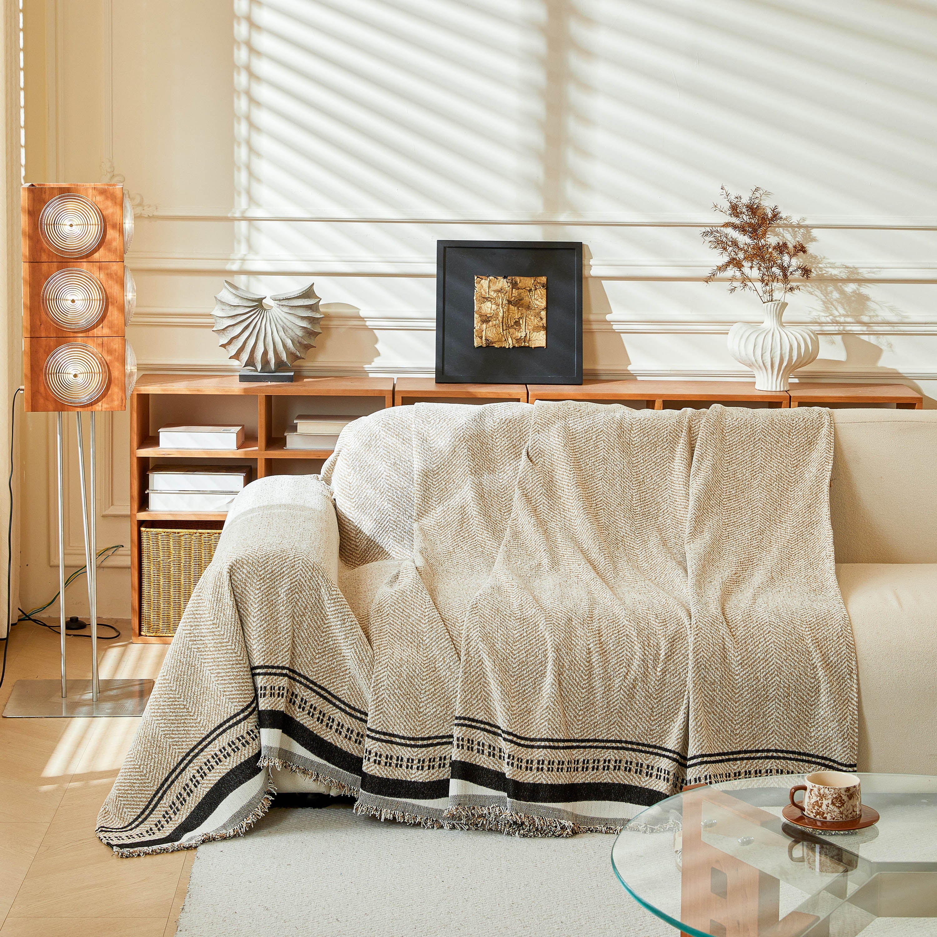 Reversible Herringbone Sofa Cover, 2-in-1 Classic British Throw Blanket for Couch