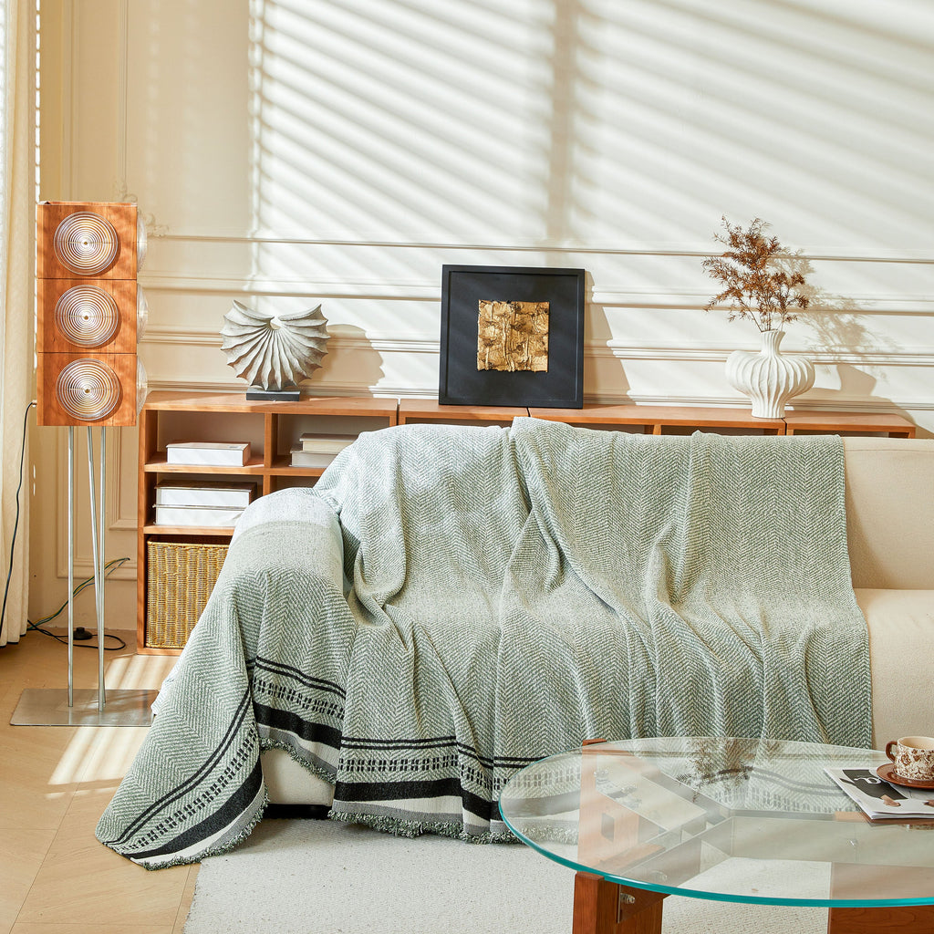 Reversible Herringbone Sofa Cover, 2-in-1 Classic British Throw Blanket for Couch