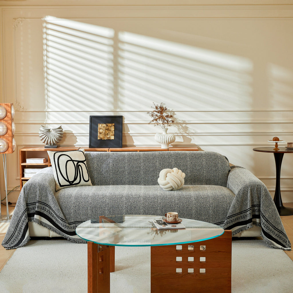 Reversible Herringbone Sofa Cover, 2-in-1 Classic British Throw Blanket for Couch