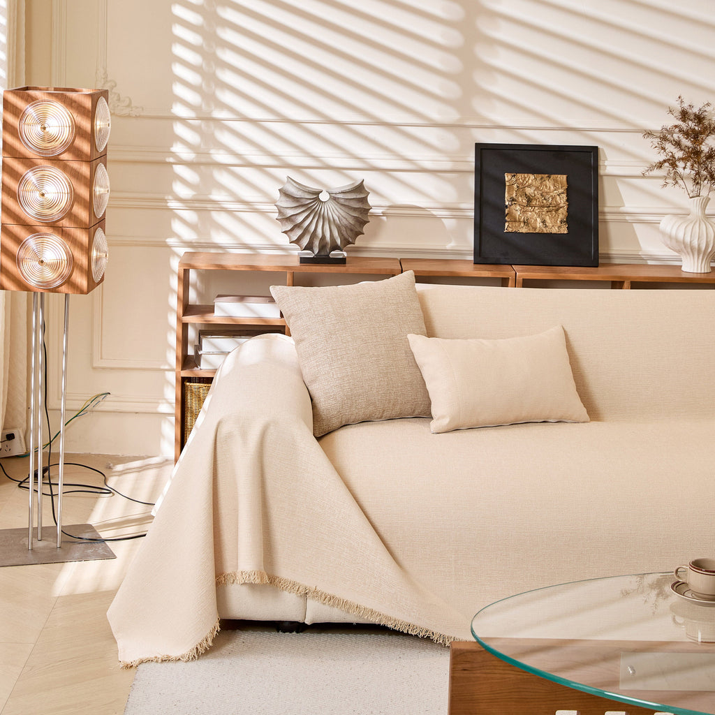 Natural Textured Linen Couch Cover, Breathable & Hypoallergenic Furniture Protector