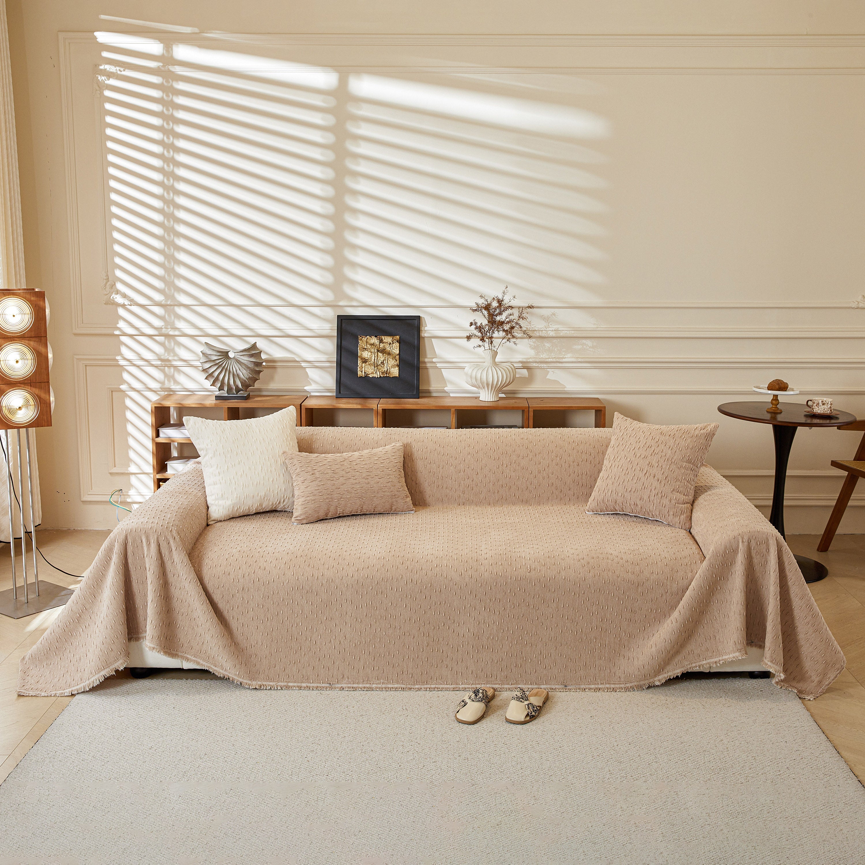 Textured Throw Blanket with 3D Dobby Weave, Minimalist Furniture Protector for Couch