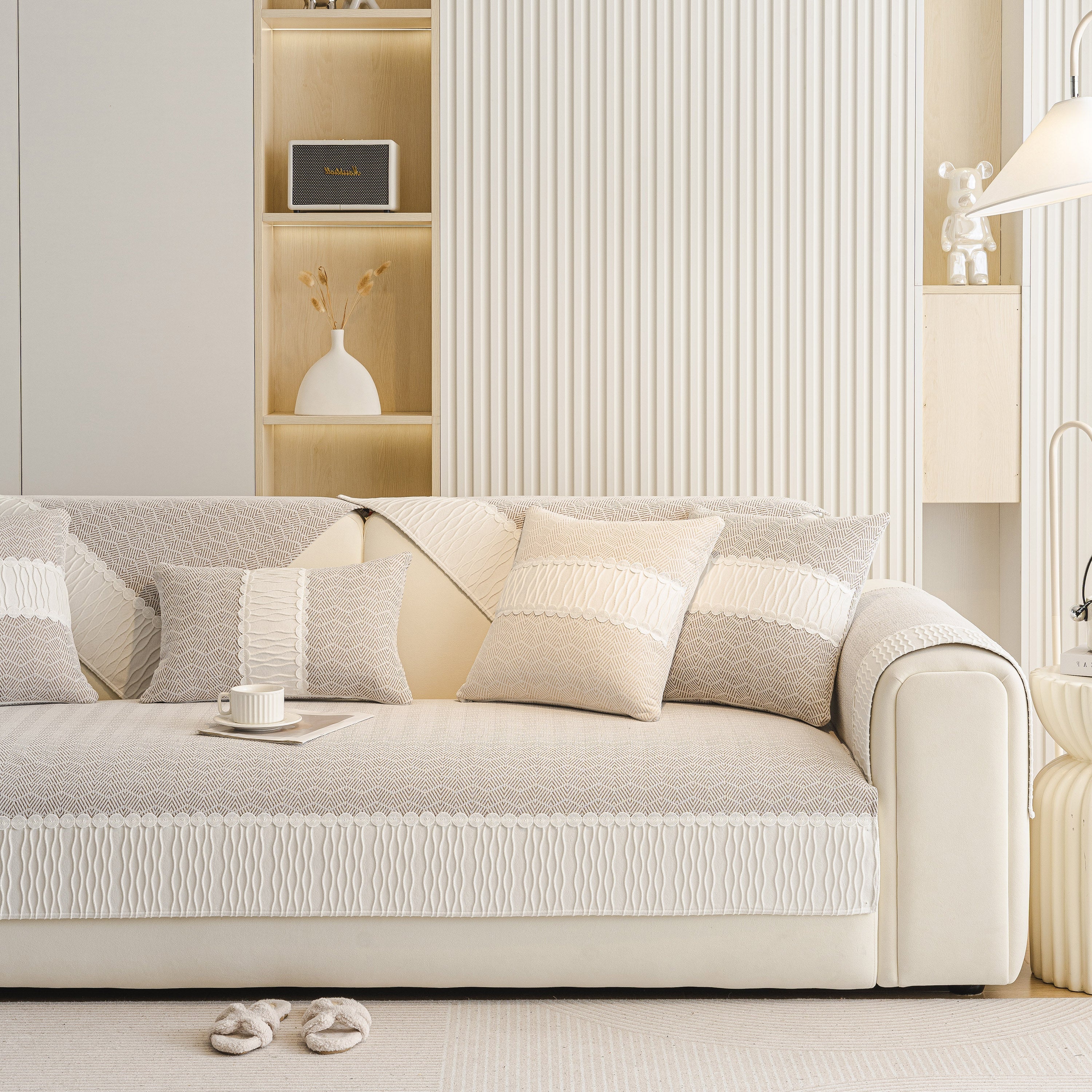 Herringbone Sofa Protector Cover, Non-Slip Couch Cover for Seat, Back & Arms