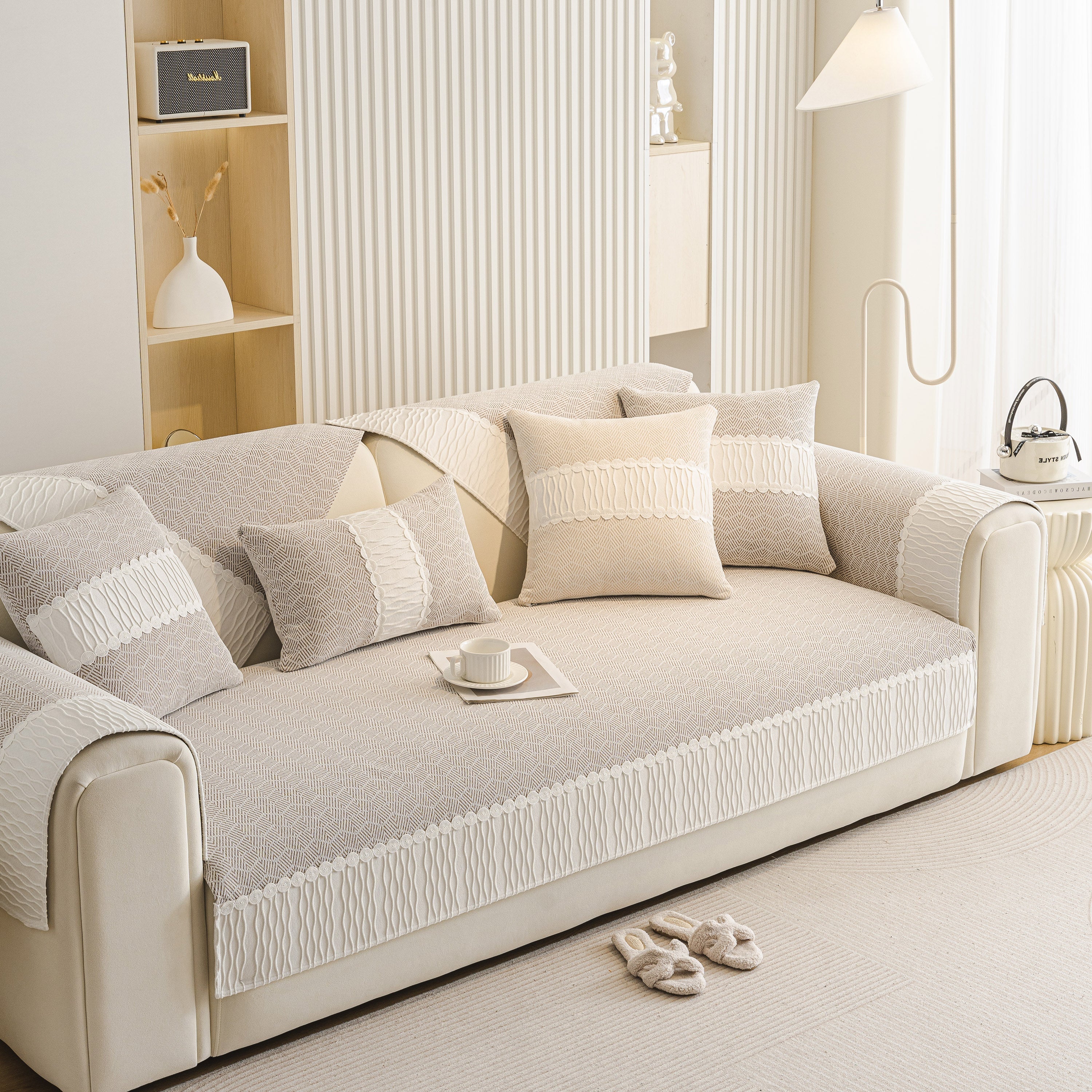 Herringbone Sofa Protector Cover, Non-Slip Couch Cover for Seat, Back & Arms