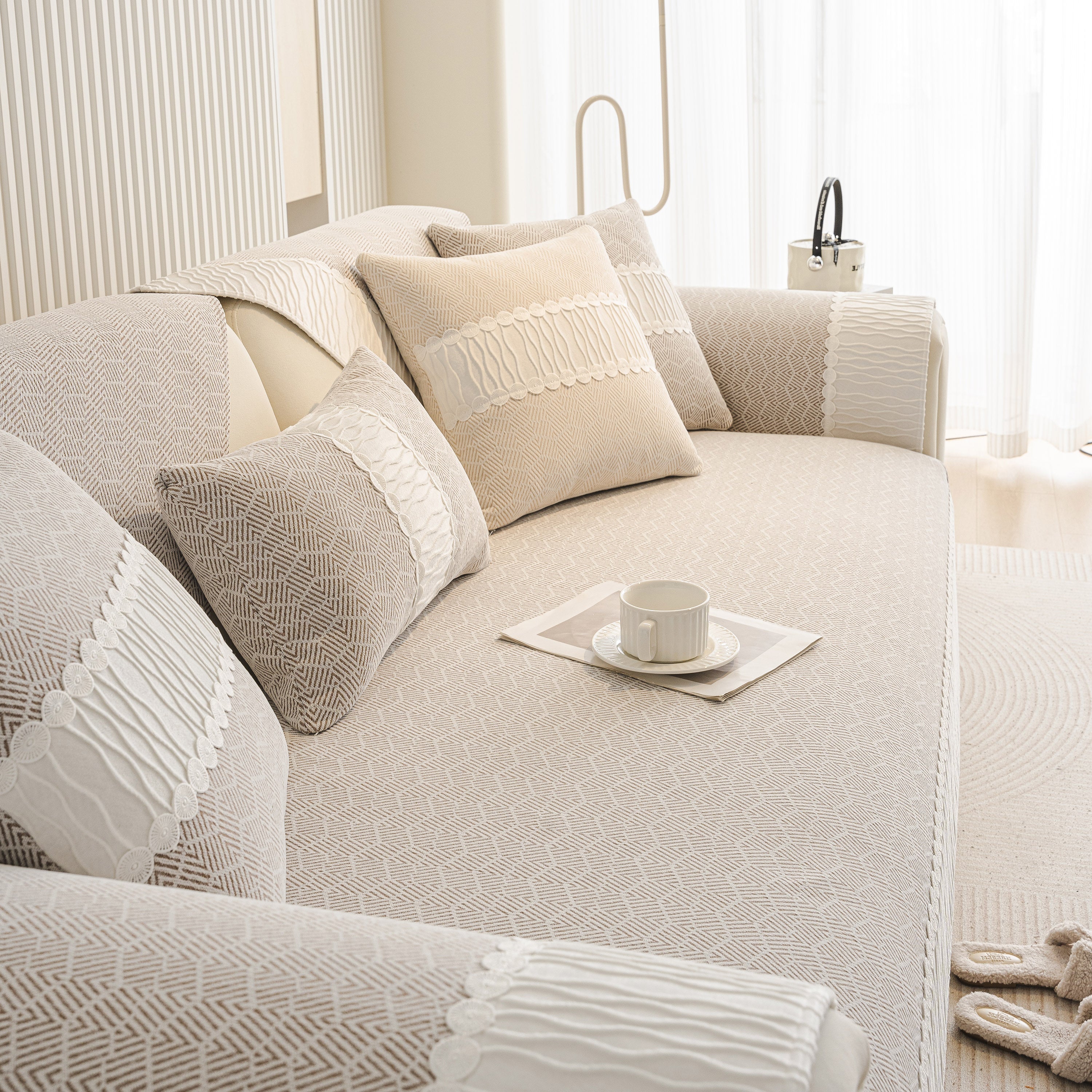 Herringbone Sofa Protector Cover, Non-Slip Couch Cover for Seat, Back & Arms