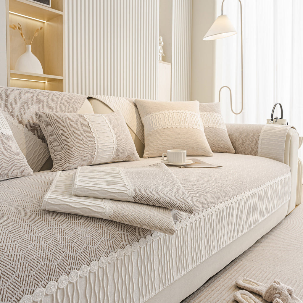 Herringbone Sofa Protector Cover, Non-Slip Couch Cover for Seat, Back & Arms
