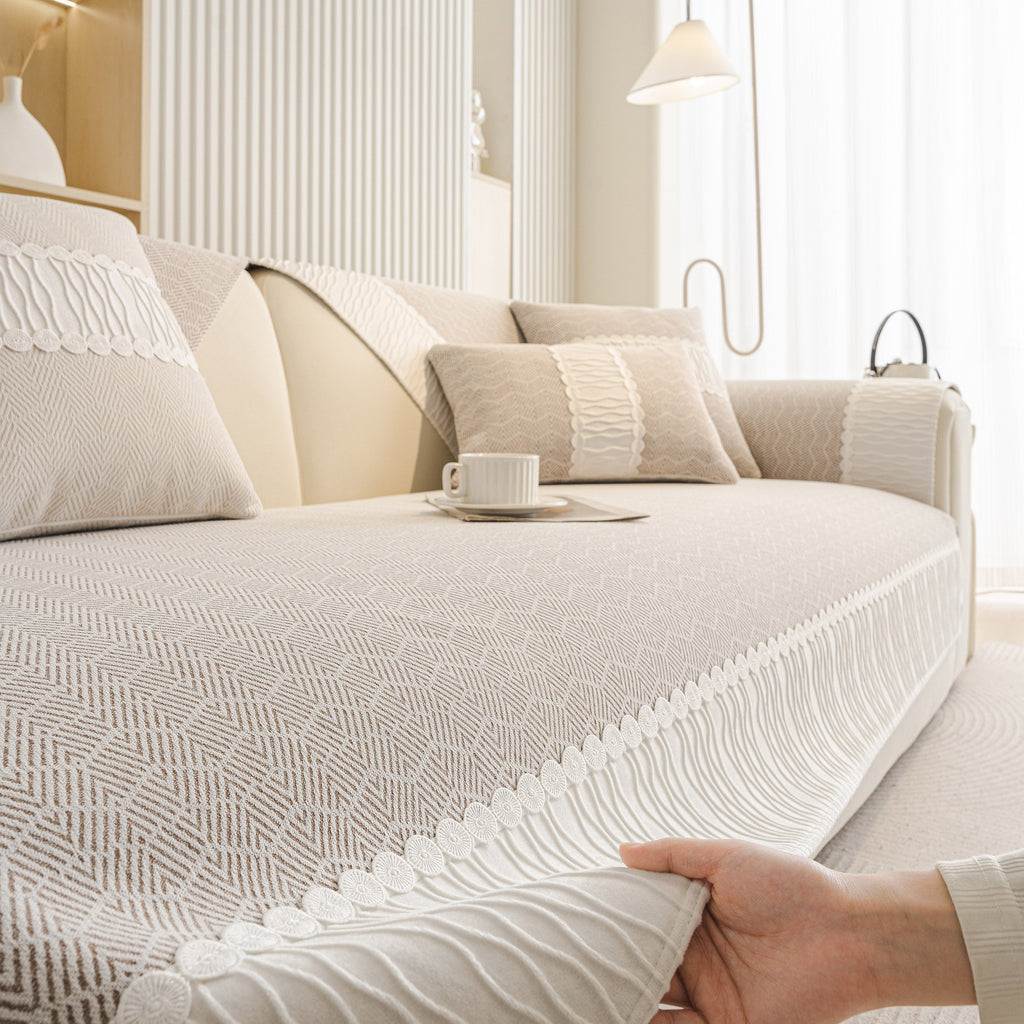 Herringbone Sofa Protector Cover, Non-Slip Couch Cover for Seat, Back & Arms