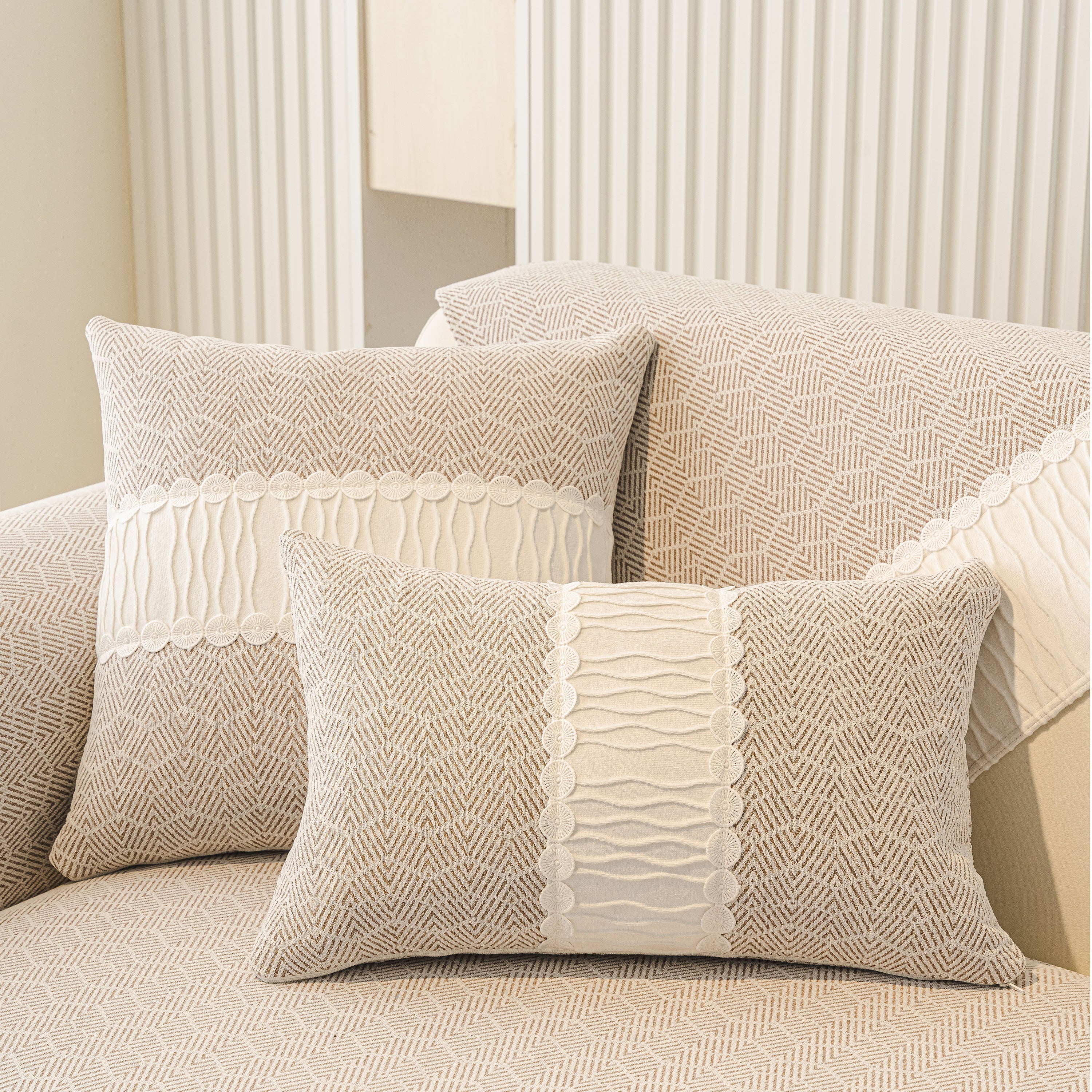 Herringbone Sofa Protector Cover, Non-Slip Couch Cover for Seat, Back & Arms