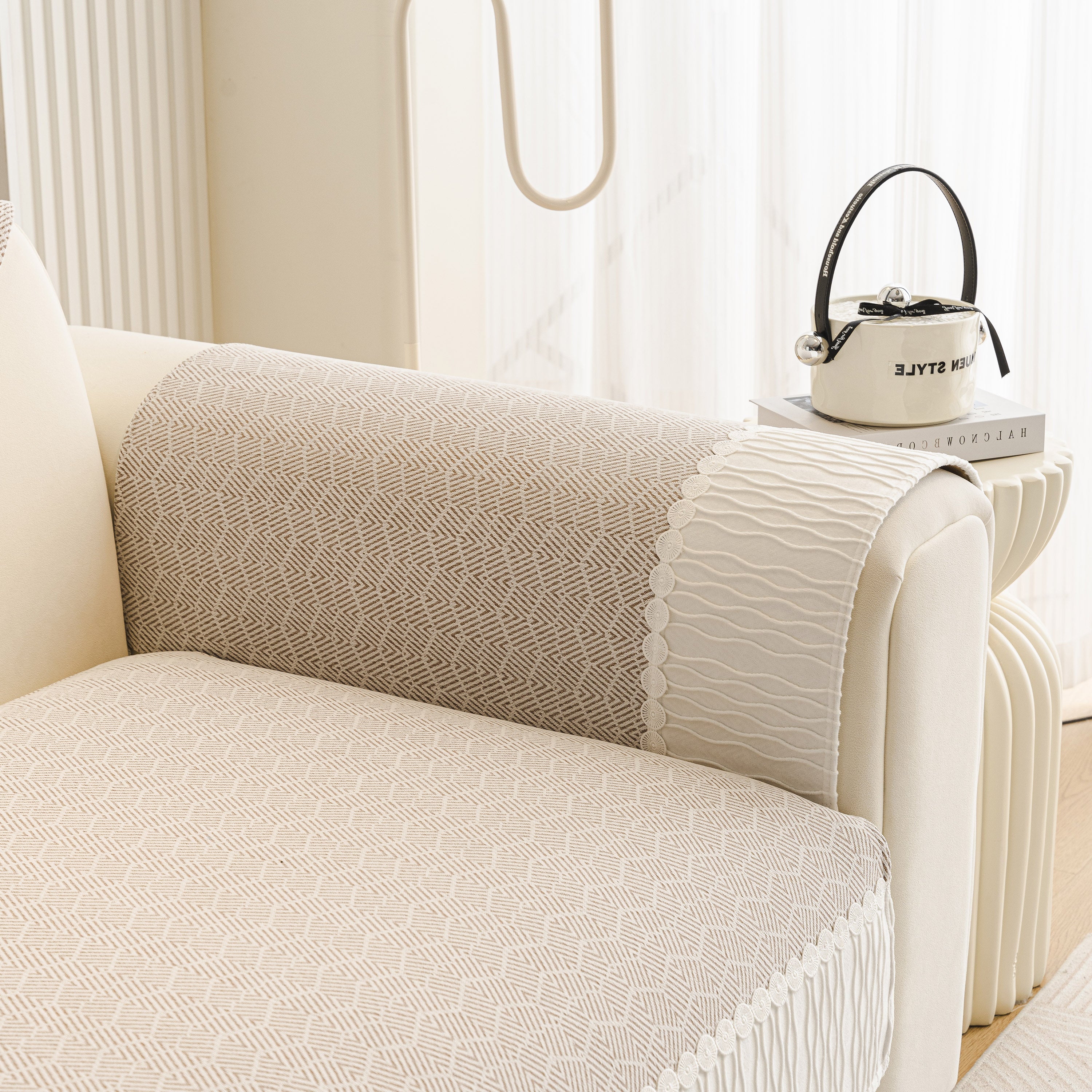 Herringbone Sofa Protector Cover, Non-Slip Couch Cover for Seat, Back & Arms