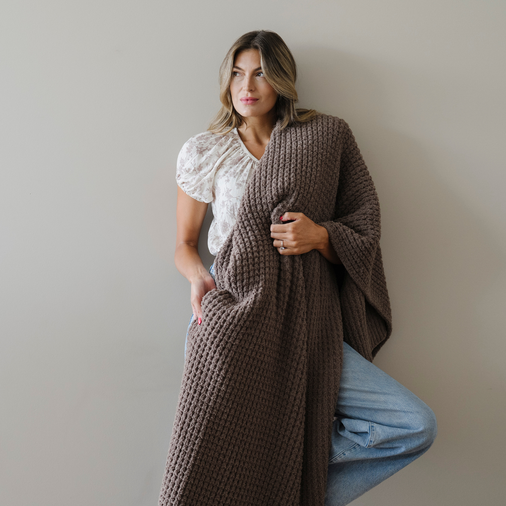 WAFFLE KNIT THROW BLANKETS