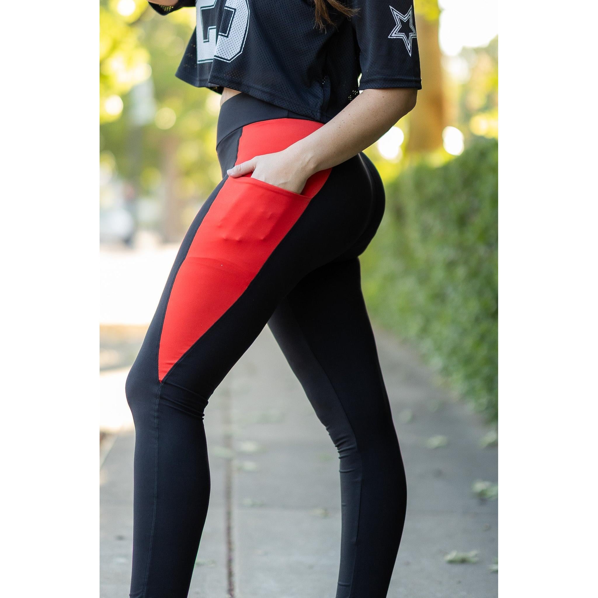 The Roxie - Red Panel Full Length Leggings