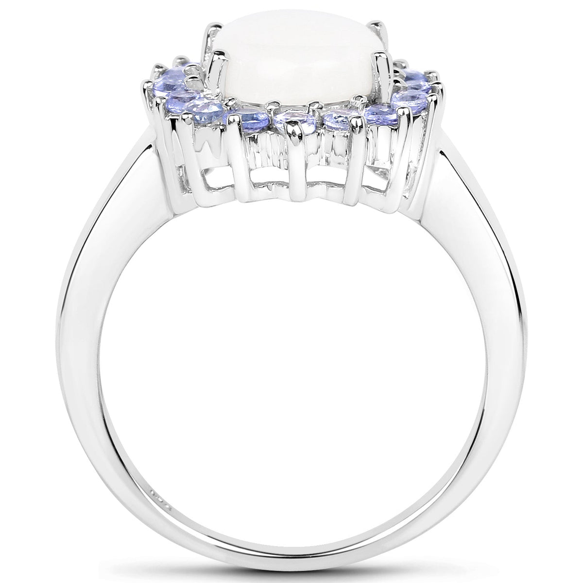 2.26 Carat Genuine Opal and Tanzanite .925 Sterling Silver Ring