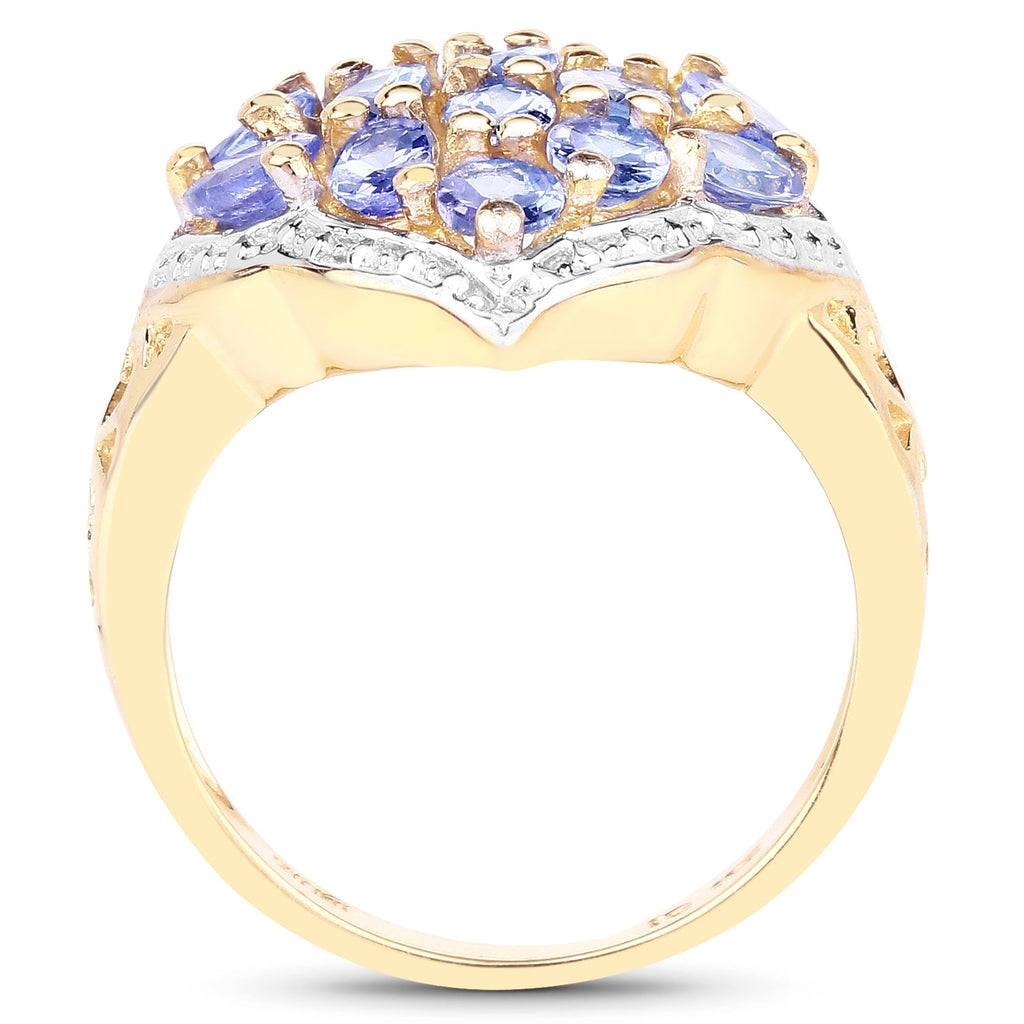 14K Yellow Gold Plated 2.38 Carat Genuine Tanzanite .925 Sterling Silver Ring
