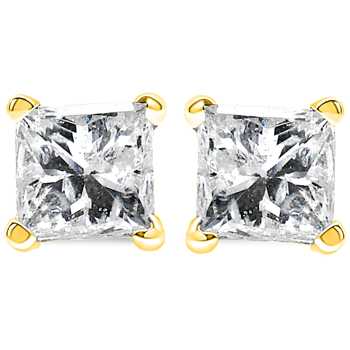 14K Yellow Gold 1/5 Cttw Princess-Cut Square Near Colorless Diamond Classic 4-Prong Solitaire Stud Earrings (I-J Color, I2-I3 Clarity)