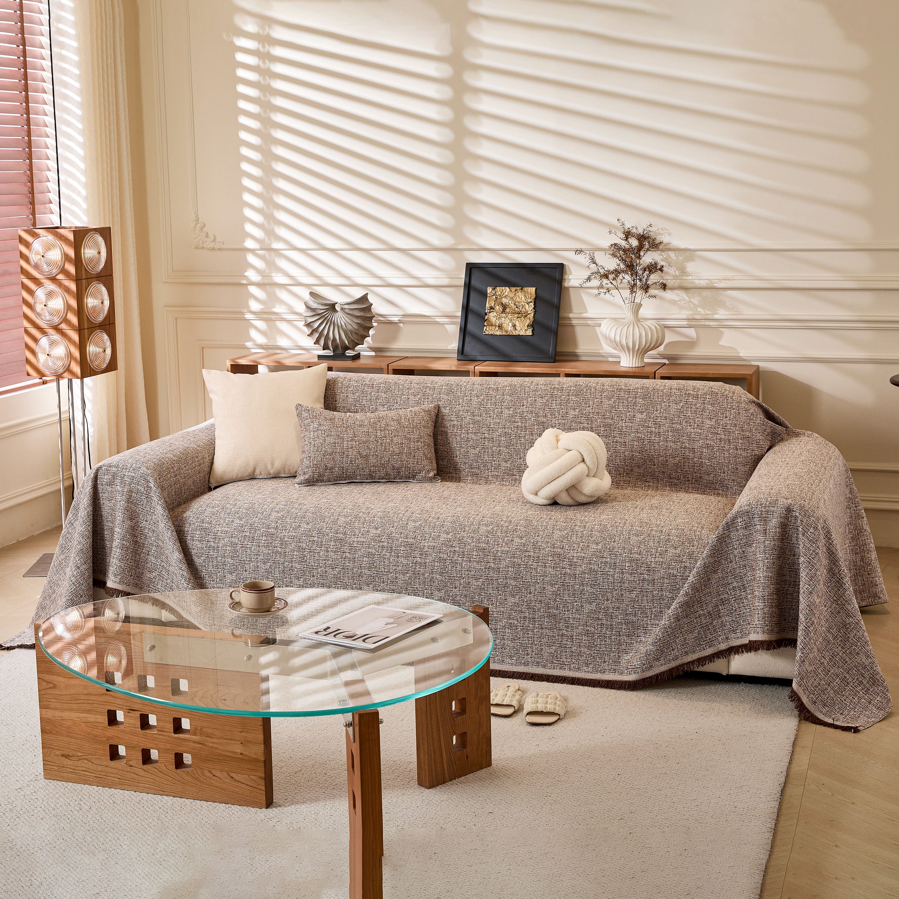 Natural Textured Linen Couch Cover, Breathable & Hypoallergenic Furniture Protector