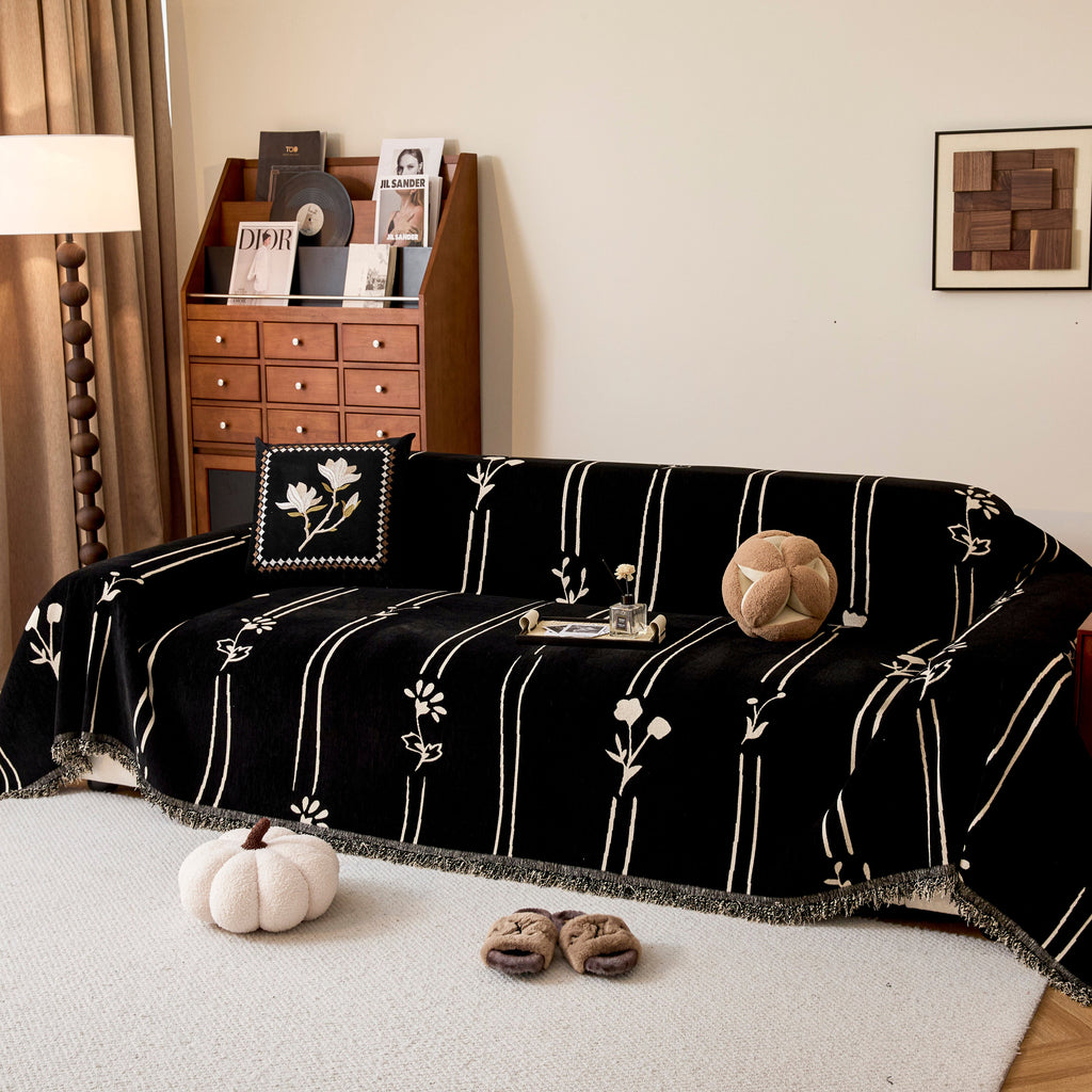 Chenille Jacquard Sofa Throw Cover with Tassel Soft Thick Couch Protector Blanket