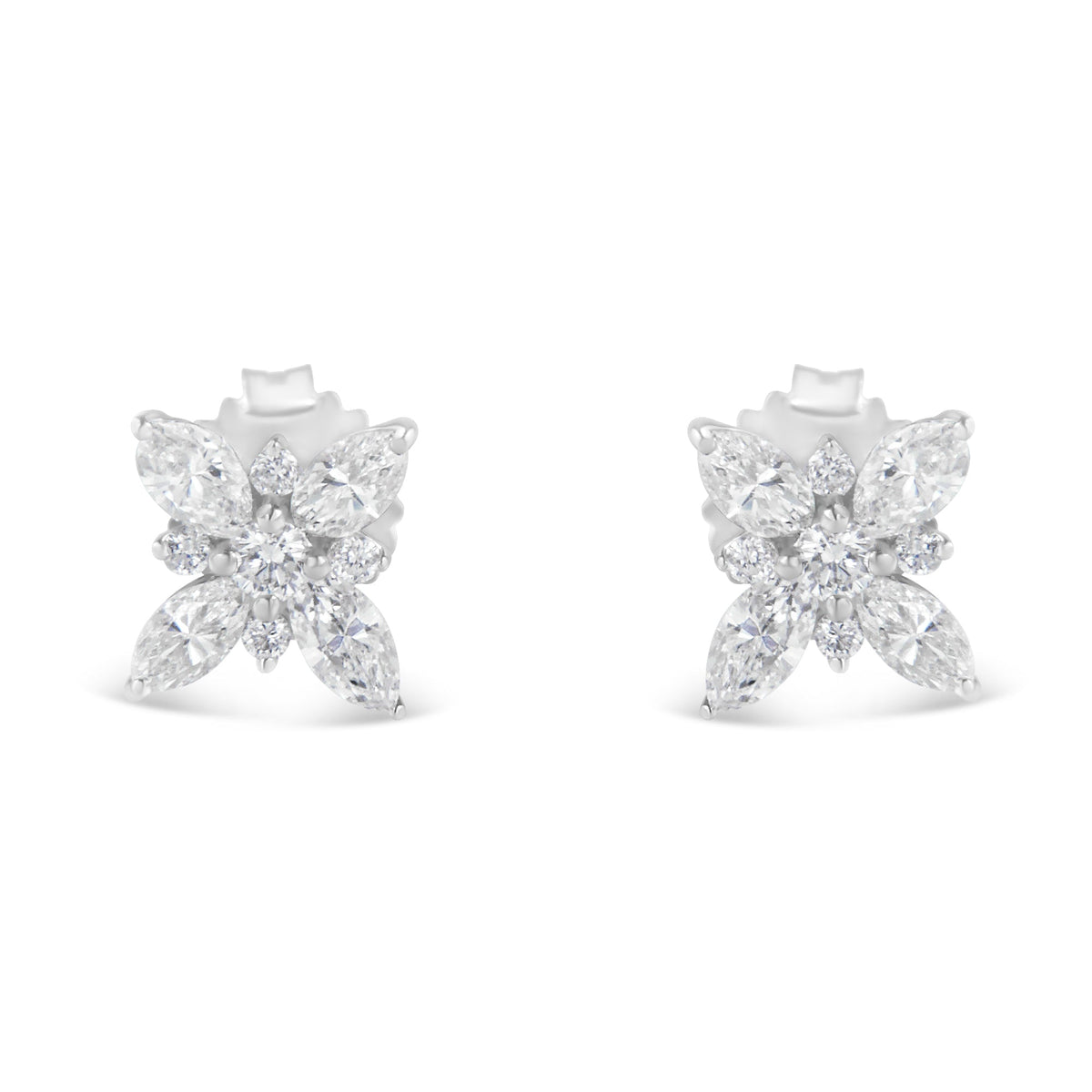 14K White Gold Marquise Diamond Flower Stud Earring (1.00 cttw, H-I Color, SI1-SI2 Clarity)